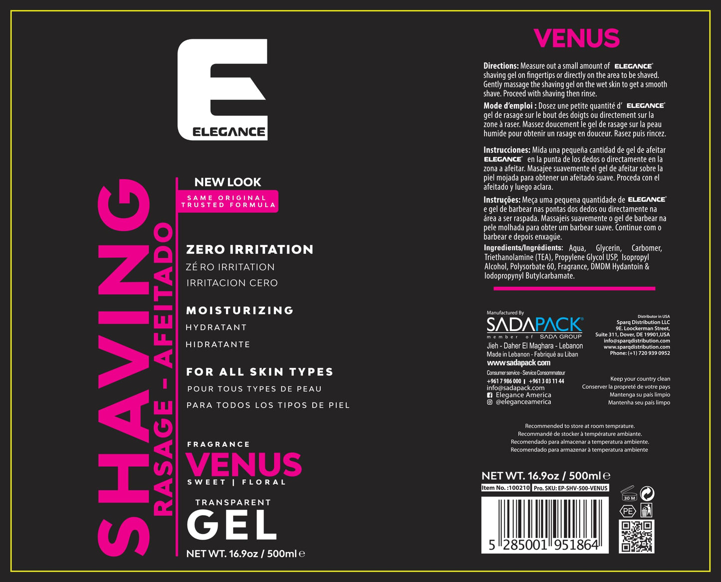 E Elegance Barber Accessories - Transparent Shaving Gel For Men Or Women, Sweet/Floral Venus Fragrance - The Ultimate Shaving Solution For A Smooth, Irritation-Free Experience, 16,9 Oz