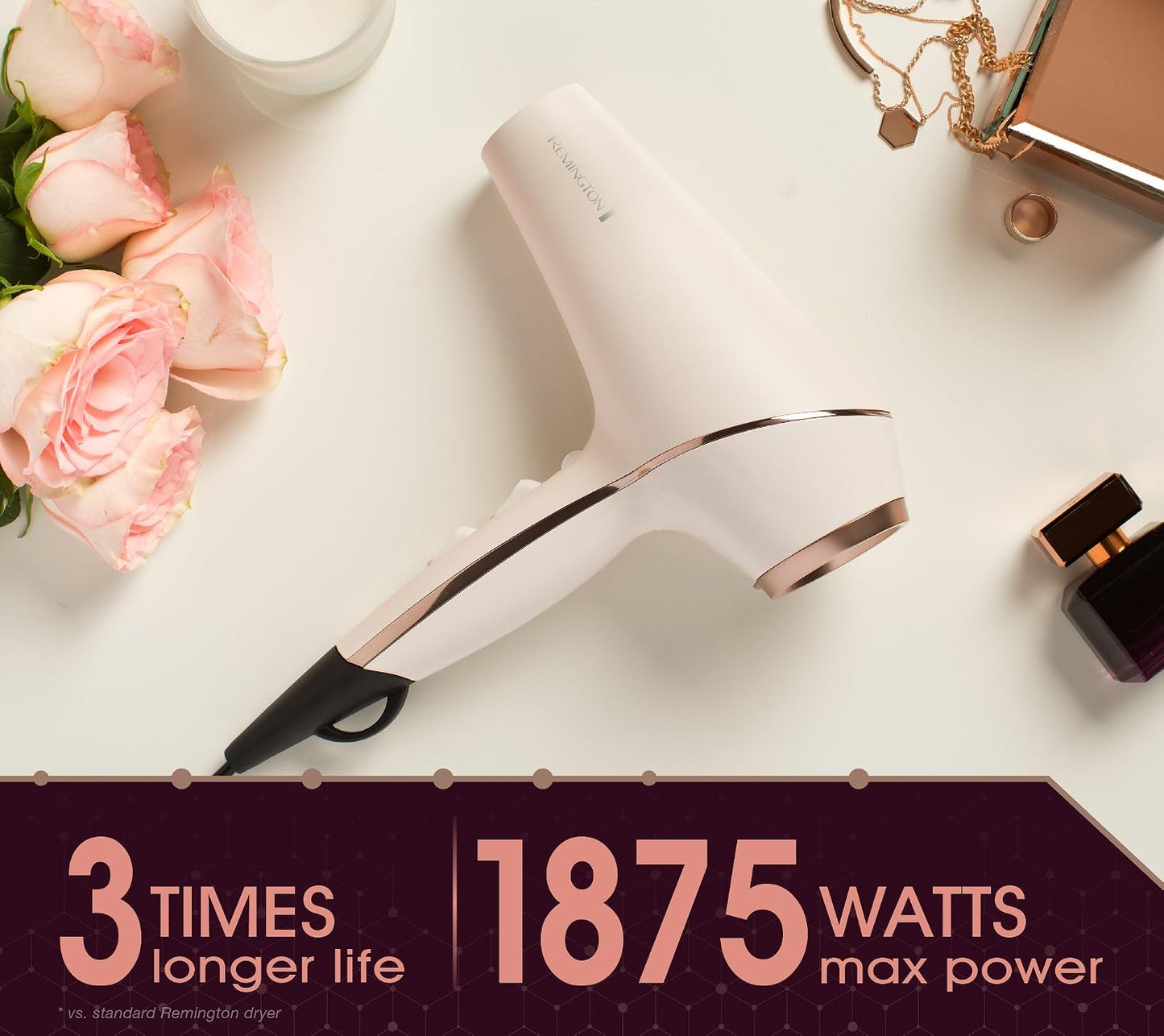 Remington Pro Ionic Hair Dryer - 1875W with Diffuser & 3 Heat Settings | Lightweight & Fast Drying