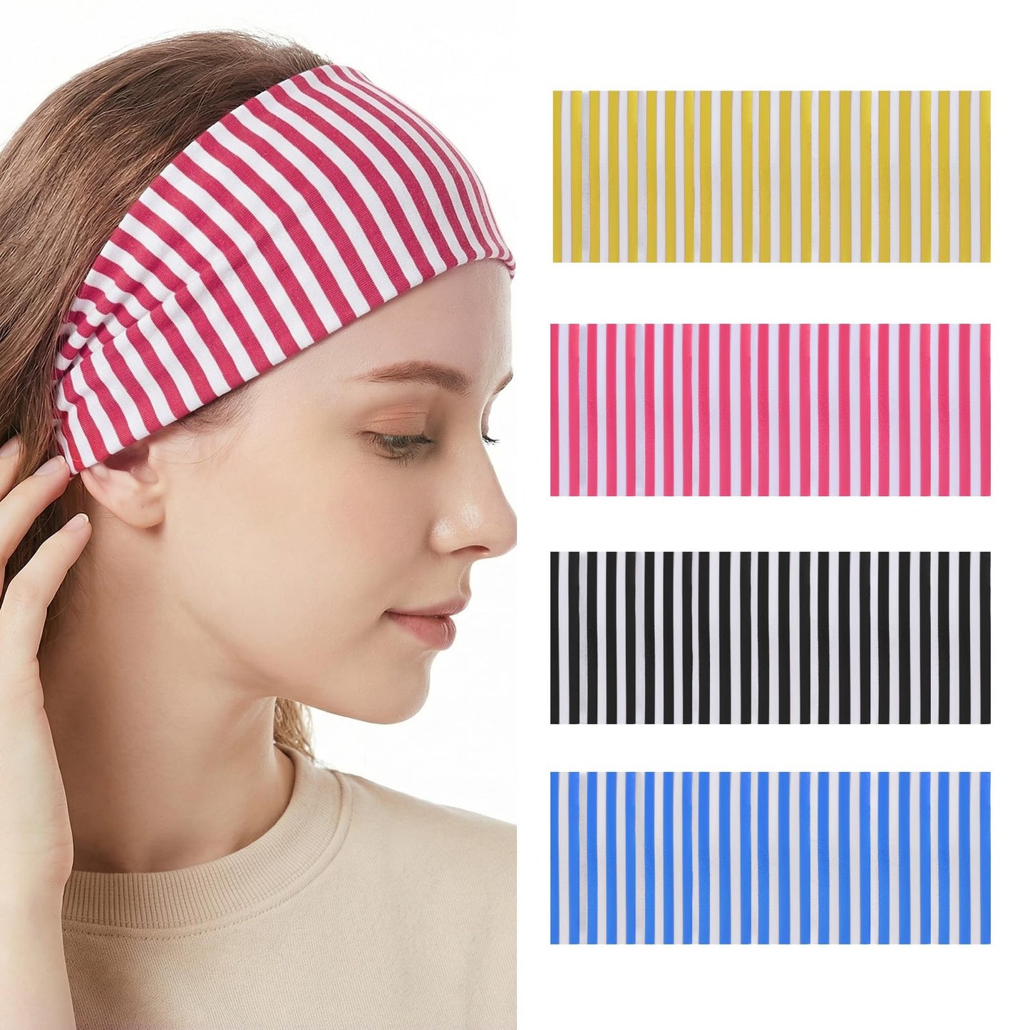 Mabor 4pcs Striped Headbands for Women, Non-Slip Wide Workout Hair Bands for Yoga Running and Daily Use