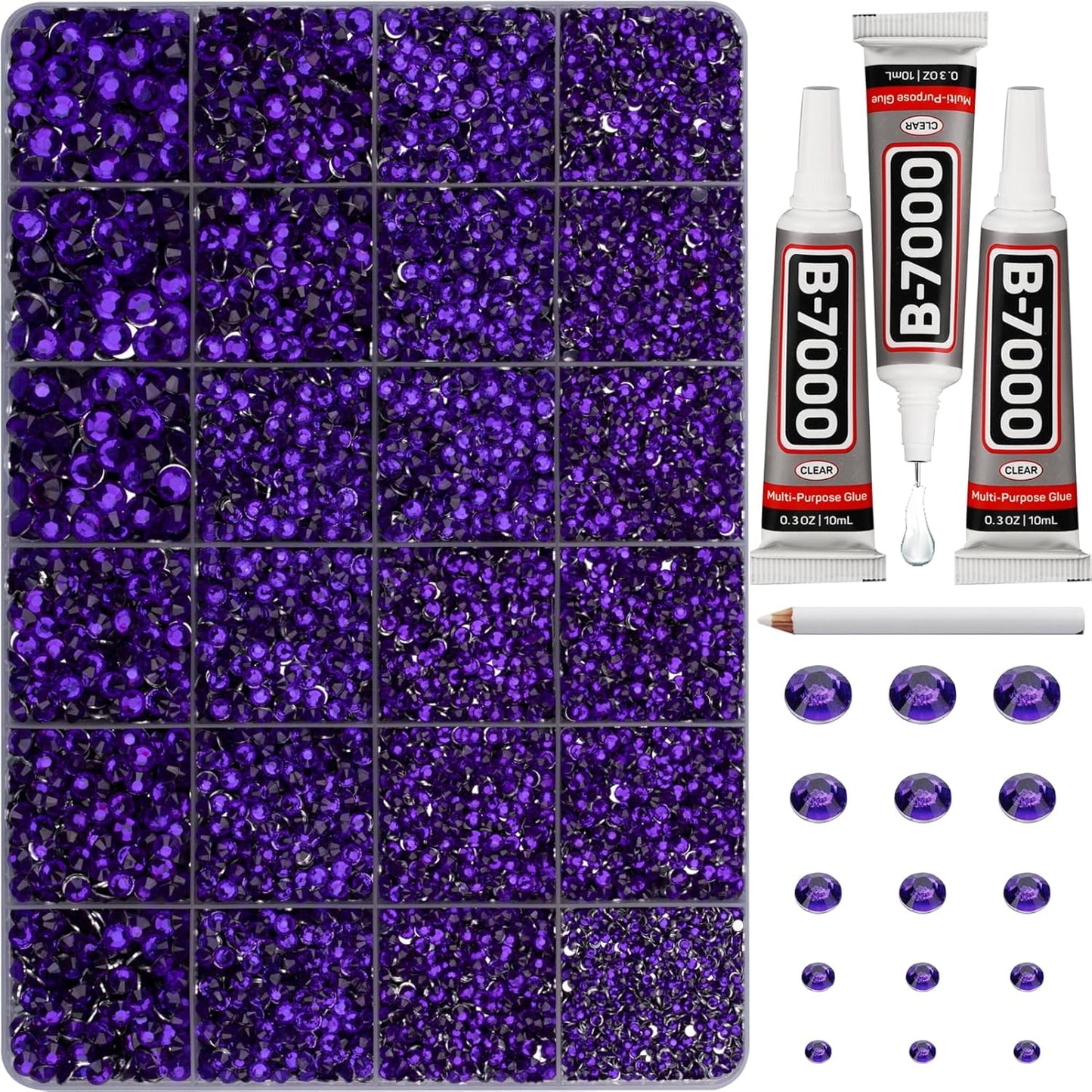 Red Rhinestones Bedazzler Kit - 6500 Pcs Flatback Crystals & B7000 Glue | 2-6mm Resin Gems for Crafts, Clothes, Shoes, Nails