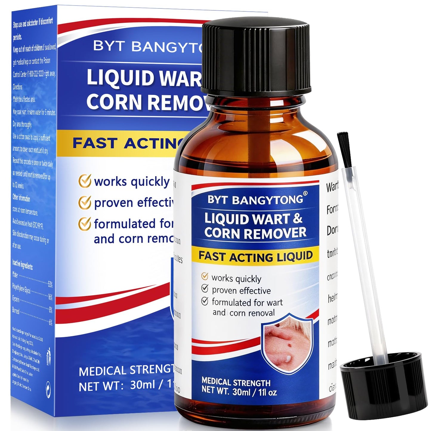 BYT BANGYTONG Wart Remover Liquid - Gentle Formula for Plantar Warts, Common & Corn on Feet, Hands and Other External Areas - 17% Salicylic Acid - NET WT: 30ml/ 1fl oz