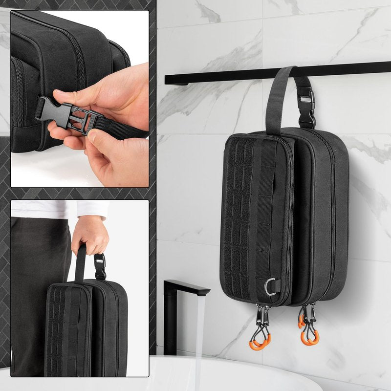 Prokva Tactical Toiletry Travel Bag for Men, Dopp Kit Shaving Organizer Case for Toiletries, Shower and Grooming Care Accessories, Black (Empty Bag Only, Patent Design)