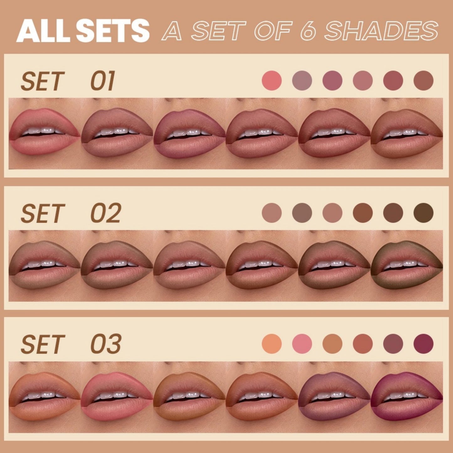 MAEPEOR Lip Liner Set 6Pcs Pure Natural Oak Brown Pink Red Series Lip Liners Smooth High Pigmented Matte Finish Lipliner Pen Kit (Set 02)