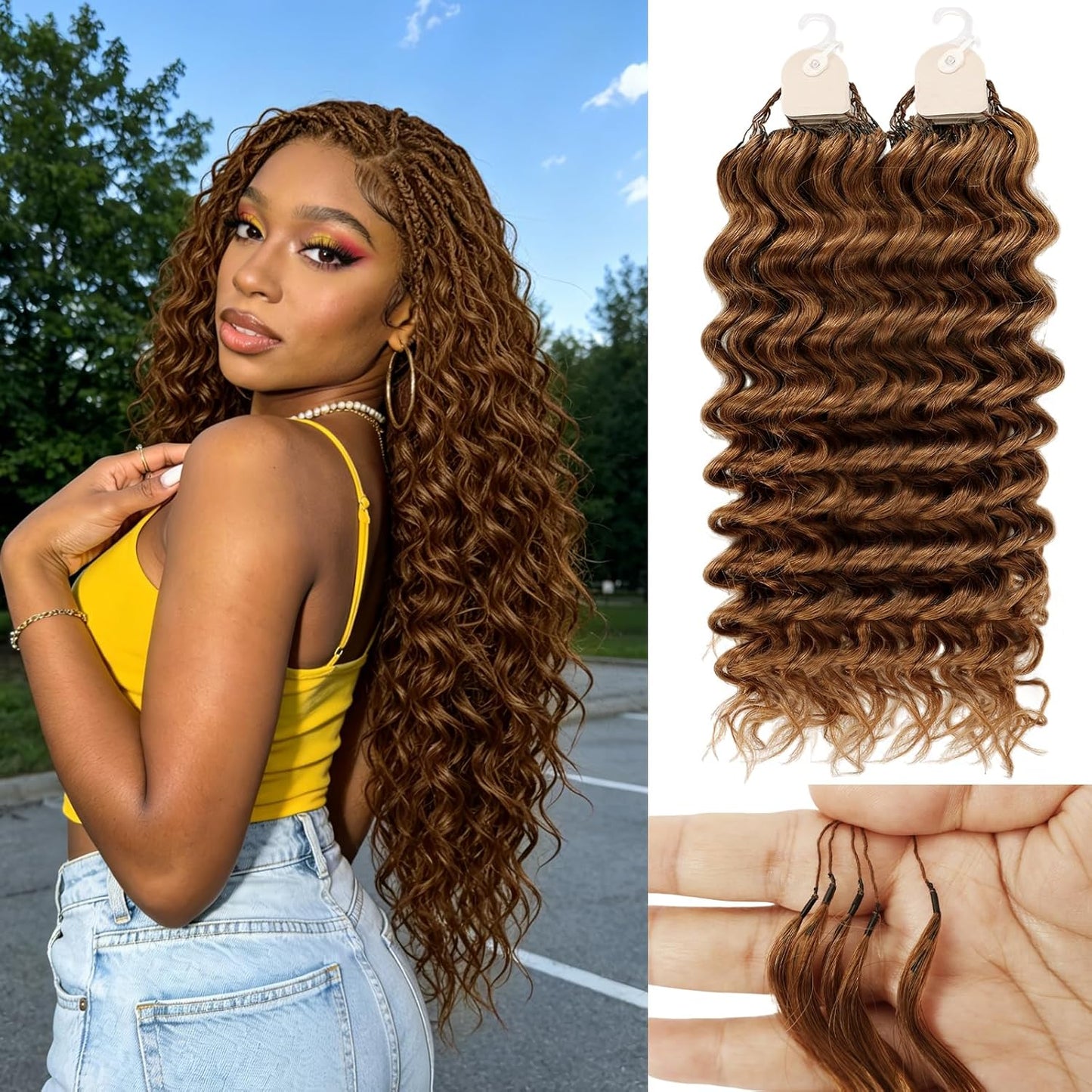 Human Crochet Hair for Black Women - 16 Inch Deep Wave Crochet Hair | Lightweight, Natural Look, 100 Strands