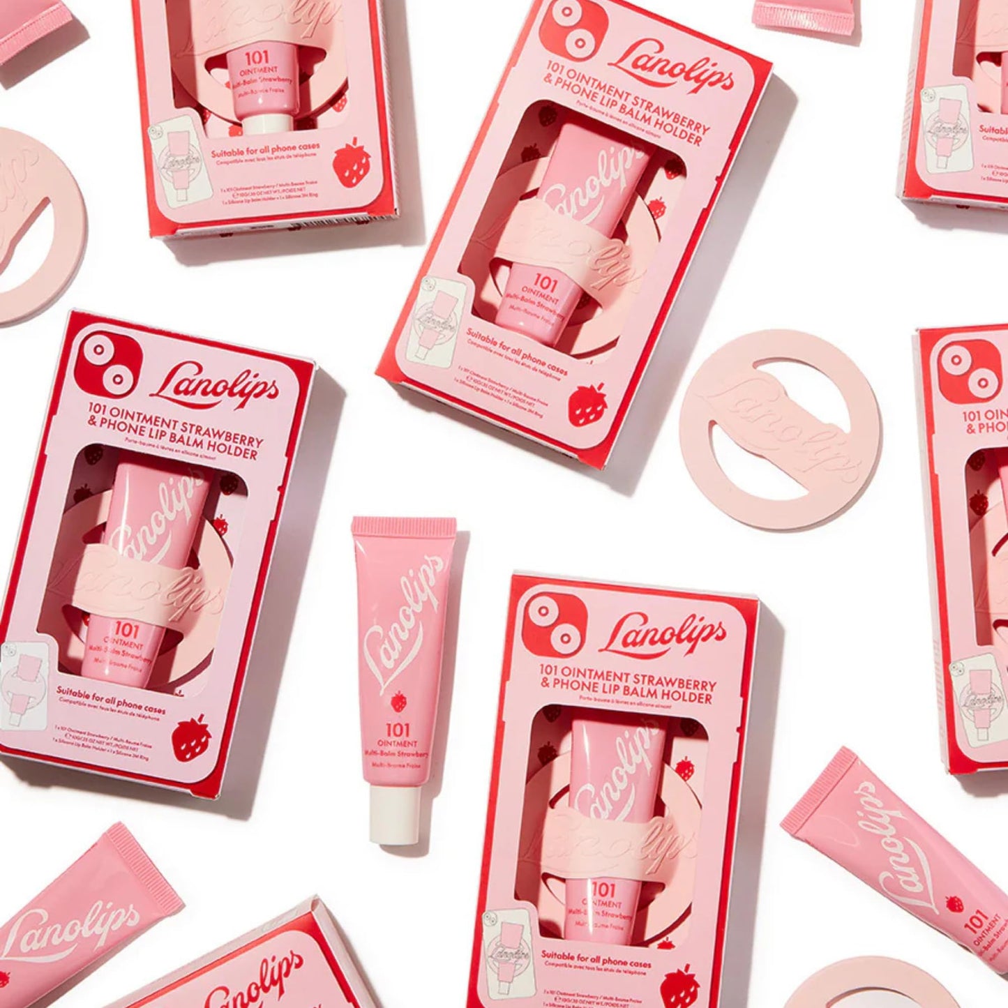 Lanolips 101 Ointment Strawberry & Lip Phone Holder - Fruity Lip Balm with Vitamin E Oil and Lanolin for Lip Hydration (0.35 Ounce)