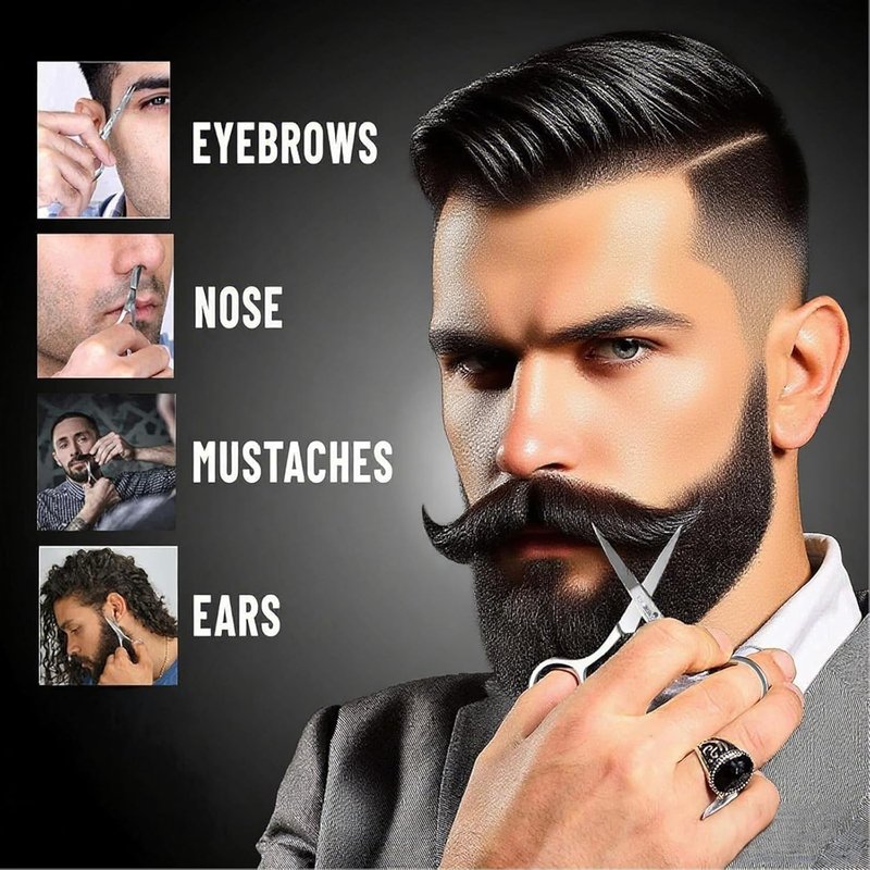 Beard Scrubber Brush Kit for Men, Silicone Beard Brush & Scalp Massager, Beard Exfoliator for Beardruff, Beard Shampoo Brush with Dual-Sided Comb and Mustache Scissors, 3 Piece Grooming Set