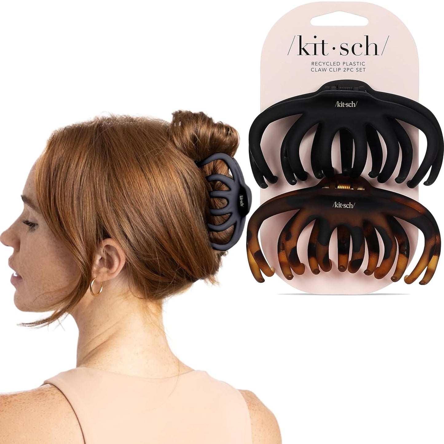 Large Hair Clips for Women - Fashionable Matte Plastic Loop Hair Claw Clips | Easy-Grip Design | Tortoise & Black, 2 Pcs