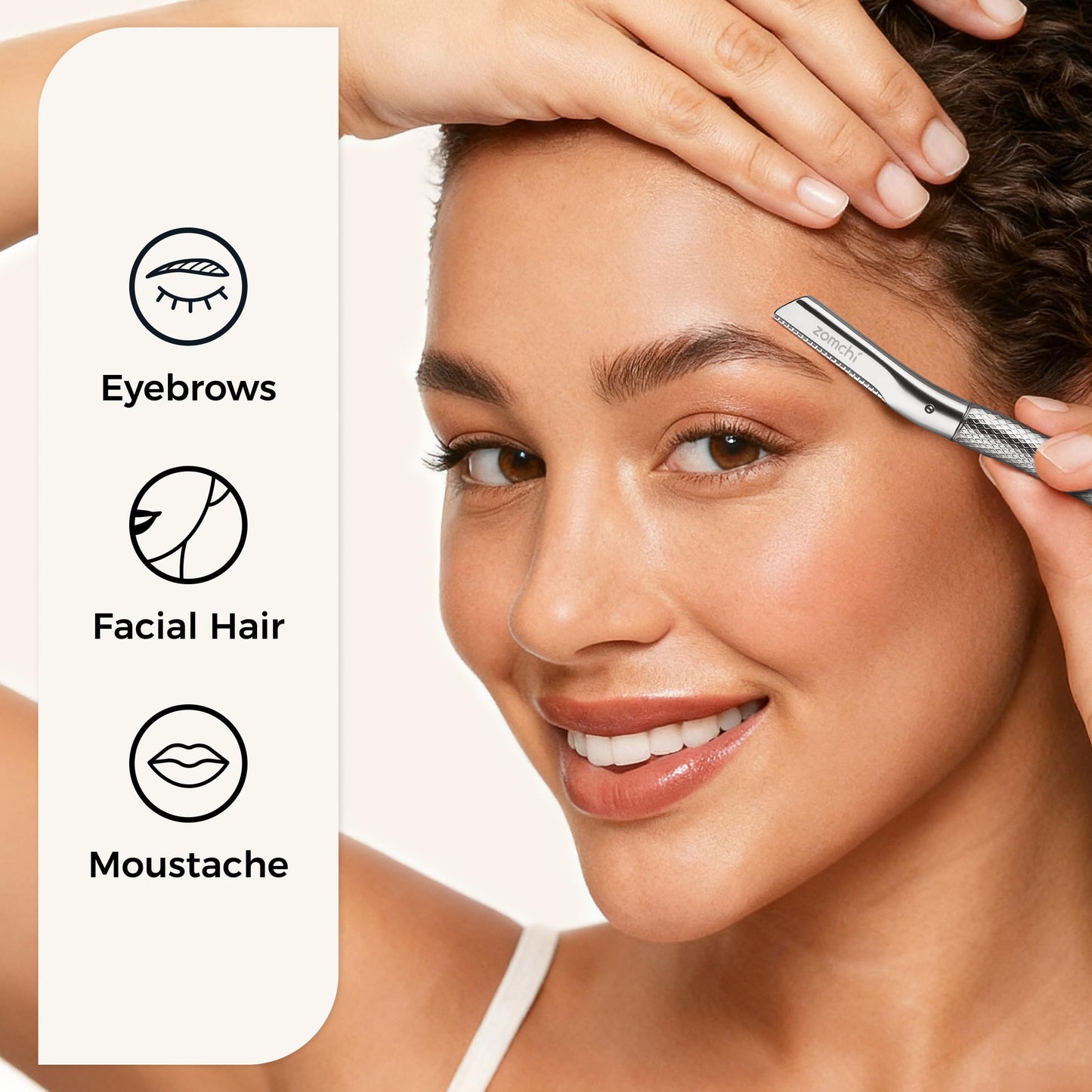 ZOMCHI Eyebrow Razor, Face Razors for Women & Men, Eyebrow Trimmer Shaper with Precision Cover, Facial Shaver with 6 Blades, Silver, Stainless Steel