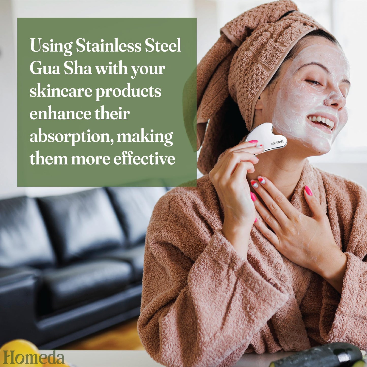 Homeda Stainless Steel Gua Sha Facial Tools, Lymphatic Drainage Massager, Metal Guasha for face | Washa, Gusha, Guacha Face Sculpting Jawline Shaper | Body Eyes Neck Massager Gift for Men Women