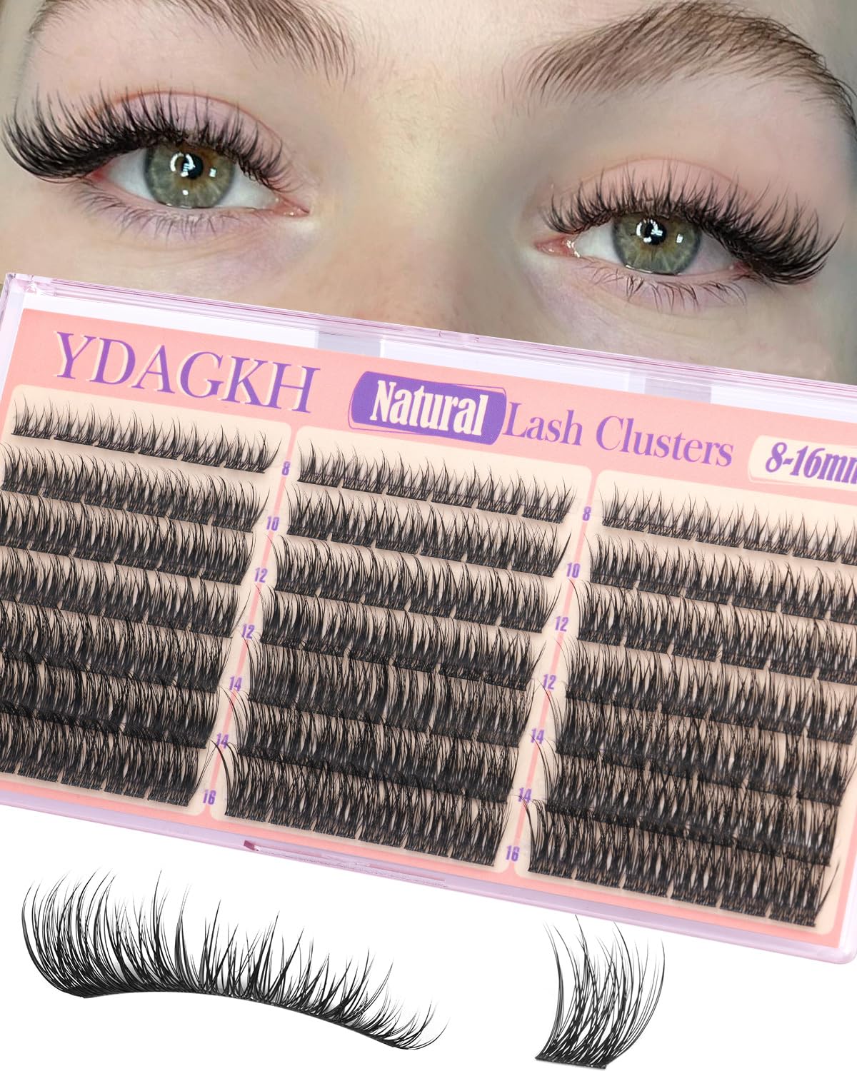 Natural Eyelash Clusters - Short Spiky Wispy Extensions 8-14mm | Ultra-Thin Band C Curl DIY Lashes