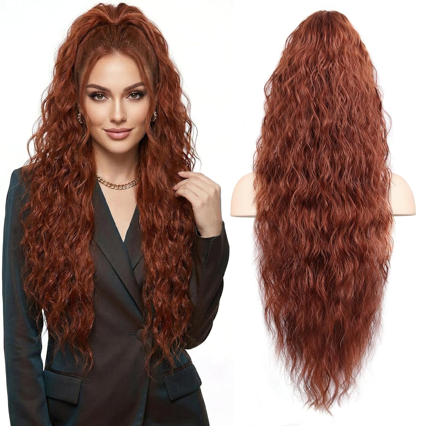 Claw Clip Ponytail Extension - 12 Inch Curly Synthetic Hair Extension | Chocolate Brown