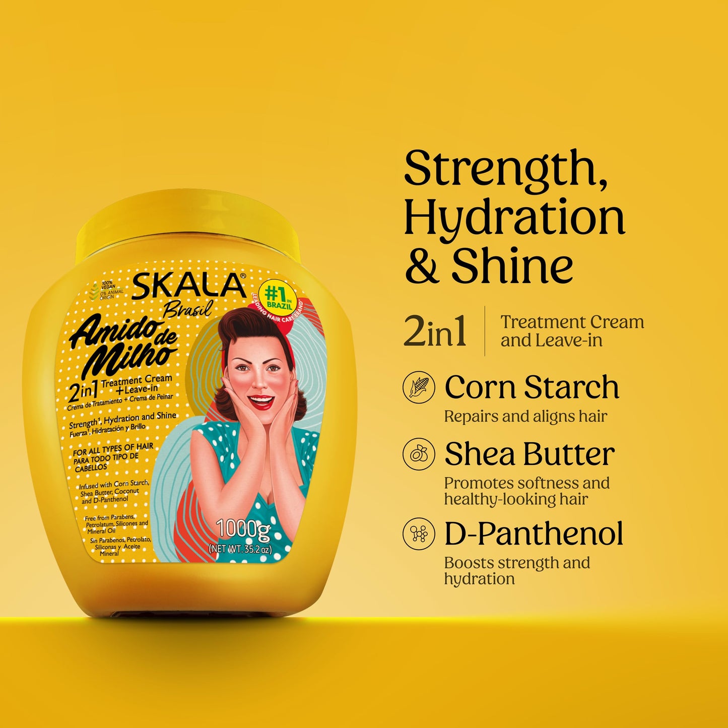 SKALA Amido de Milho 2-in-1 Treatment Cream and Leave-In Conditioner Nourishing Care and Smooth Alignment for All Hair Types, 35.2 oz