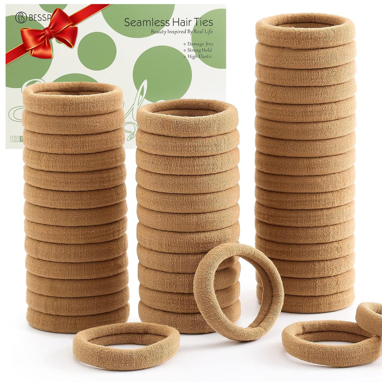 Thick Seamless Hair Ties - 100 Pcs No Damage Ponytail Holders for Women & Girls | Dark Brown