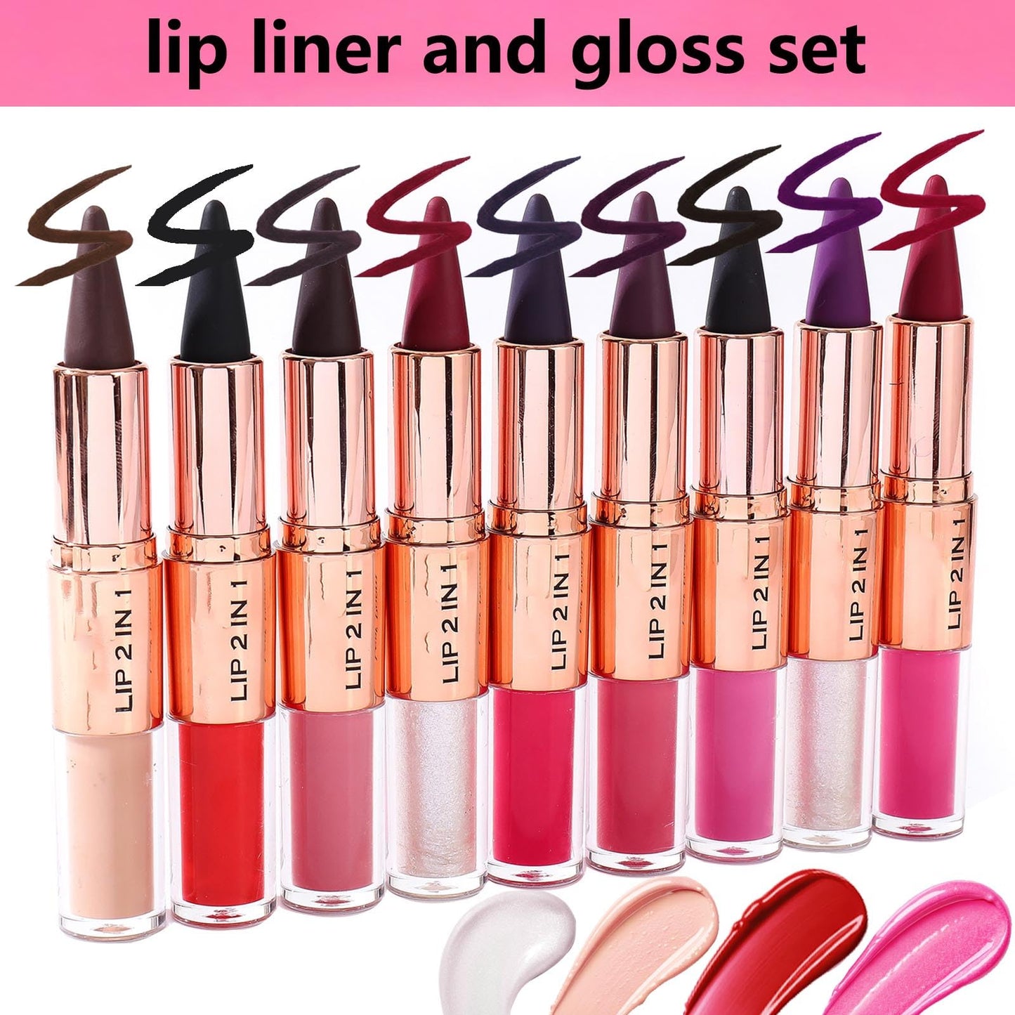 Lip Liner 2 in 1 Professional Matte Lip Kit, Dual-Ended Lip Kit With Lip Liner And Gloss Lip Combo Sets For Black Women,High Pigmented Liquid Lipstick Long Lasting Waterproof Lip Combo Makeup ﻿ (#2)