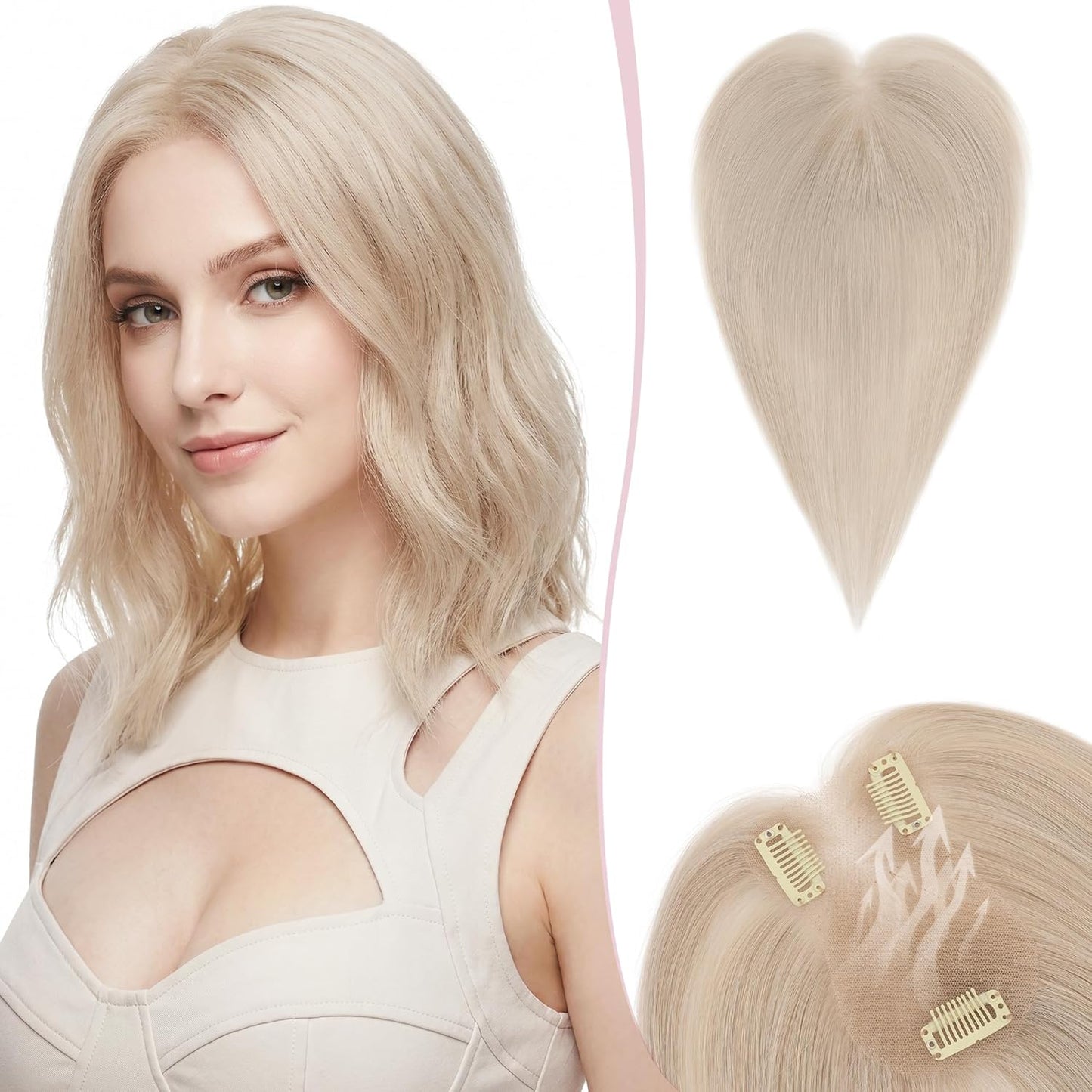 Real Human Hair Toppers for Women - Hand-Tied Clip-In Hairpieces with Side Bangs | 11-Inch Dark Brown