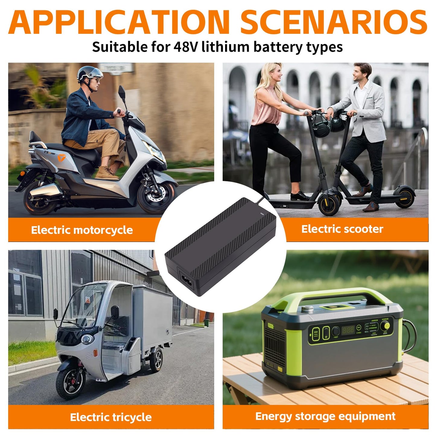 CraogeCoore 54.6V 1.6A Electric Scooter Charger for 48V Lithium Battery, 5-in-1 Plug Smart Ebike Charger Compatible with Jetson, Gotrax, Razor,Segway, Swagtron, Hiboy, Lectric XP and More