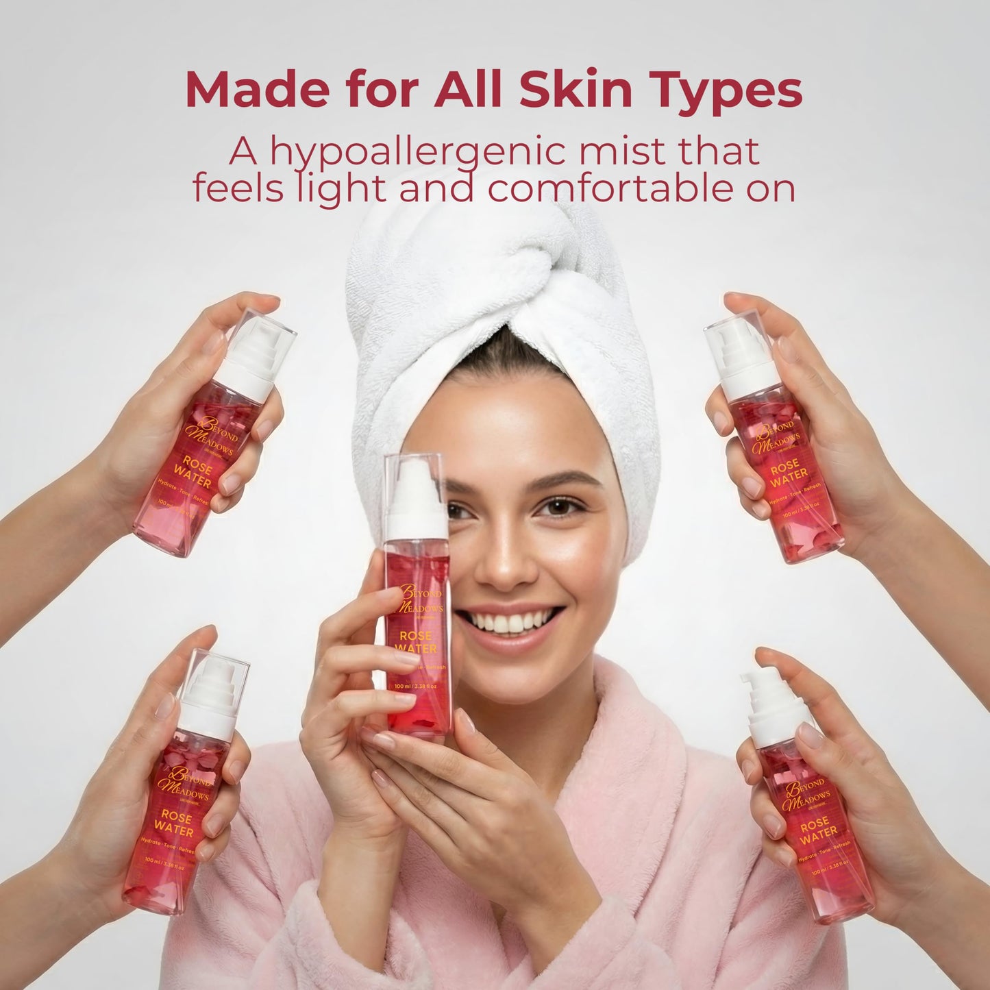 Beyond Meadows Rose Water Spray for Face & Hair - Made with Rose Hydrosol & Glycerin, Hydrating & Refreshing Facial Mist to Set Makeup, Support Double Cleansing & Help Balance Skin’s pH (3.38 fl oz)