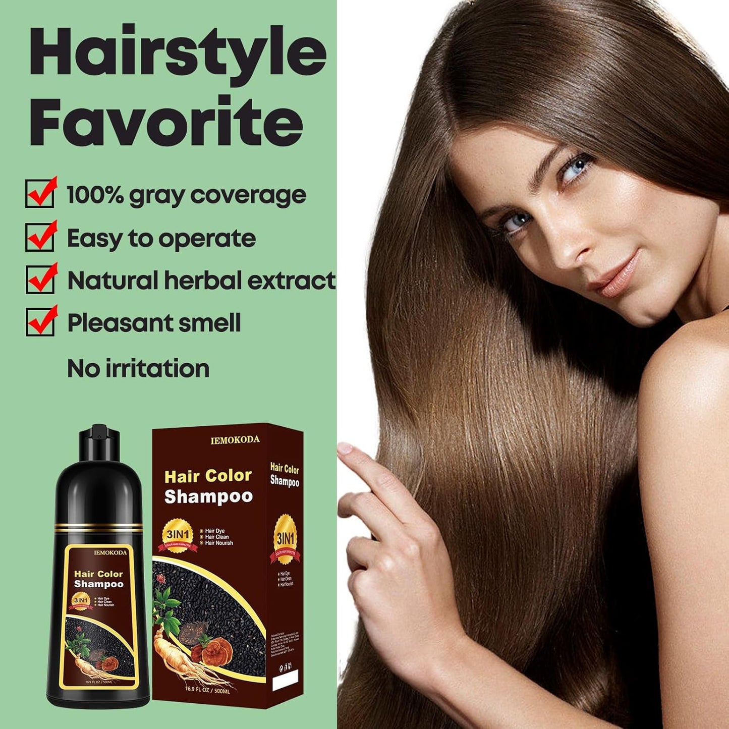 Chestnut Brown Hair Dye Shampoo - 3-in-1 Instant Color for Gray Coverage | 16.9 Fl Oz