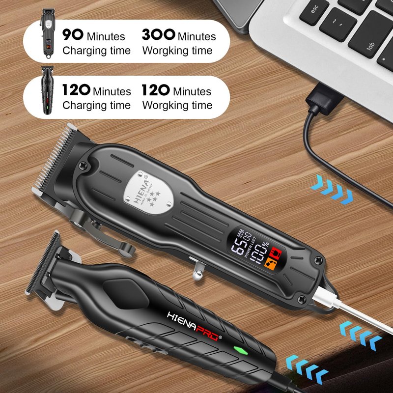 HIENA PRO Professional Hair Clippers for Men Rechargeable Barber Clippers & Trimmers Set, Cordless Hair Clippers Kit with LCD Display, Gifts for Men