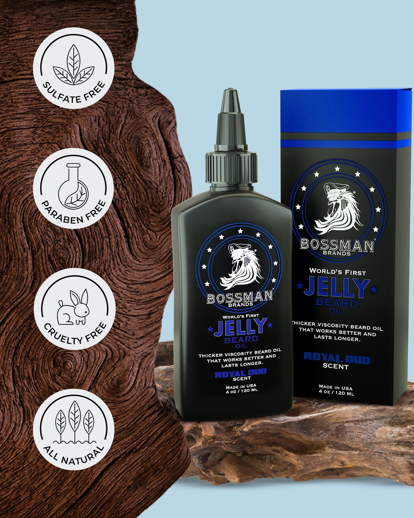 Bossman Jelly Beard Oil for Men - 3 Pack (12 oz in Total, Royal Oud Scent) – Softens, Moisturizes & Conditions with Natural Ingredients