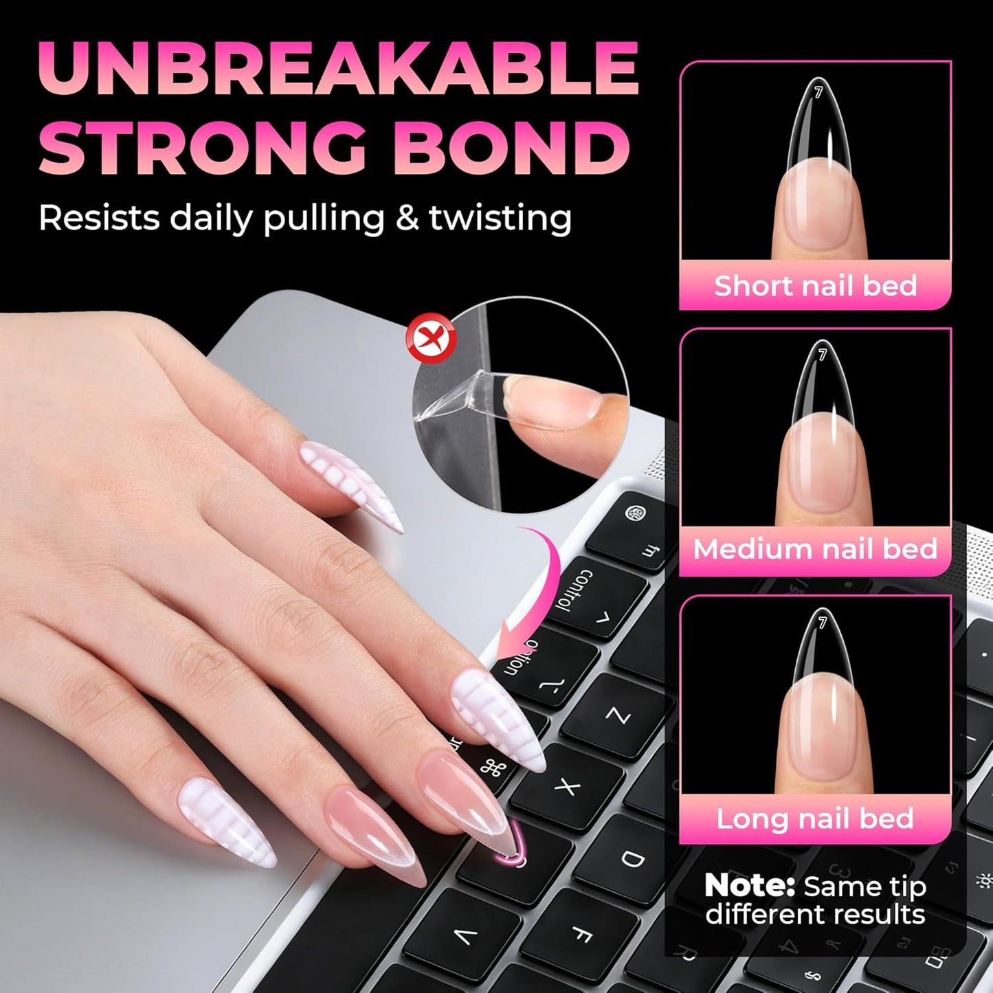 Stiletto Gel Nail Tips - 510 Pcs Medium Almond Full Cover Acrylic Press-On Nails | Pre-Etched for DIY Salon Use