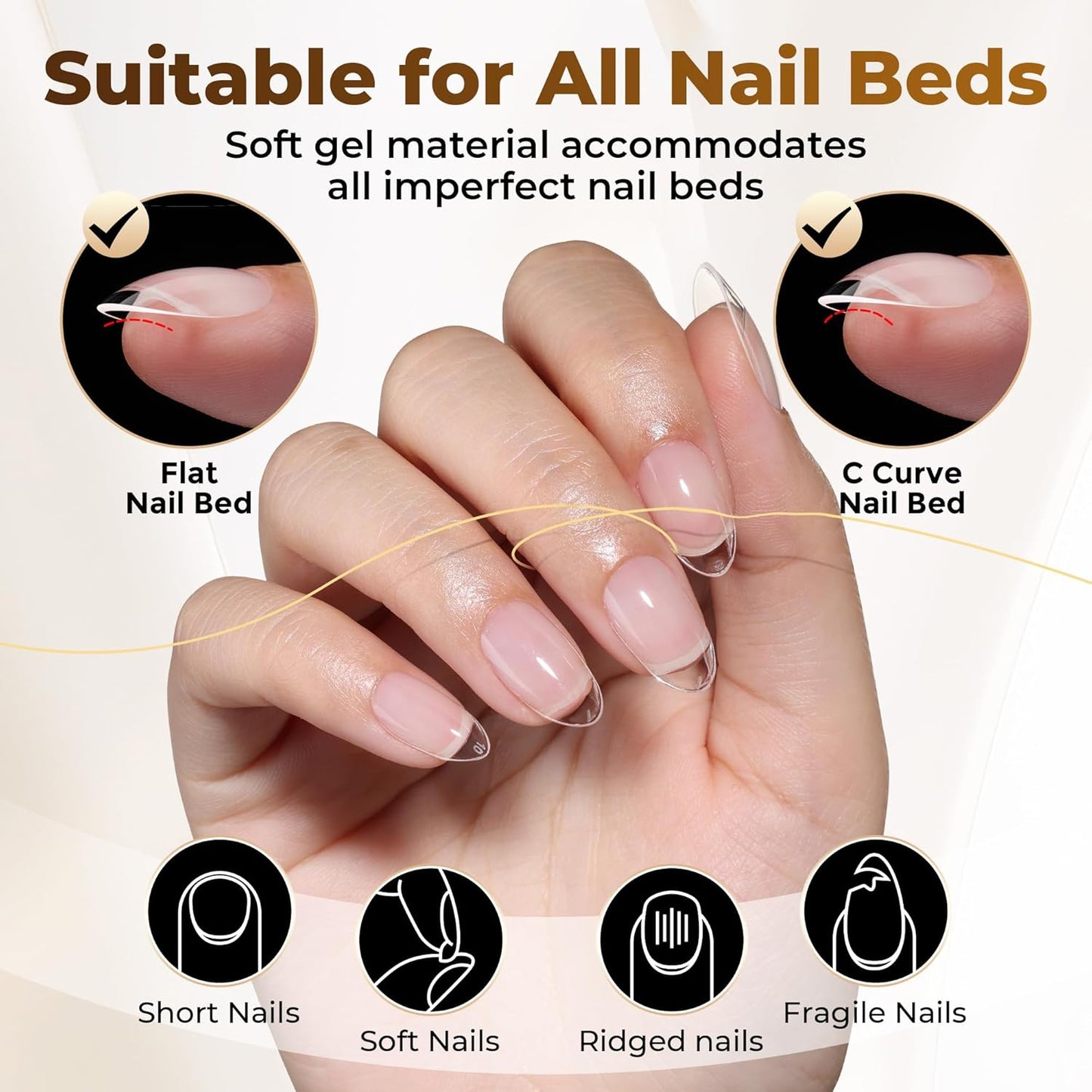 Short Oval Almond Fake Nails - 504pcs Press-On Gel Nail Tips for Home DIY & Salon | 12 Sizes Available
