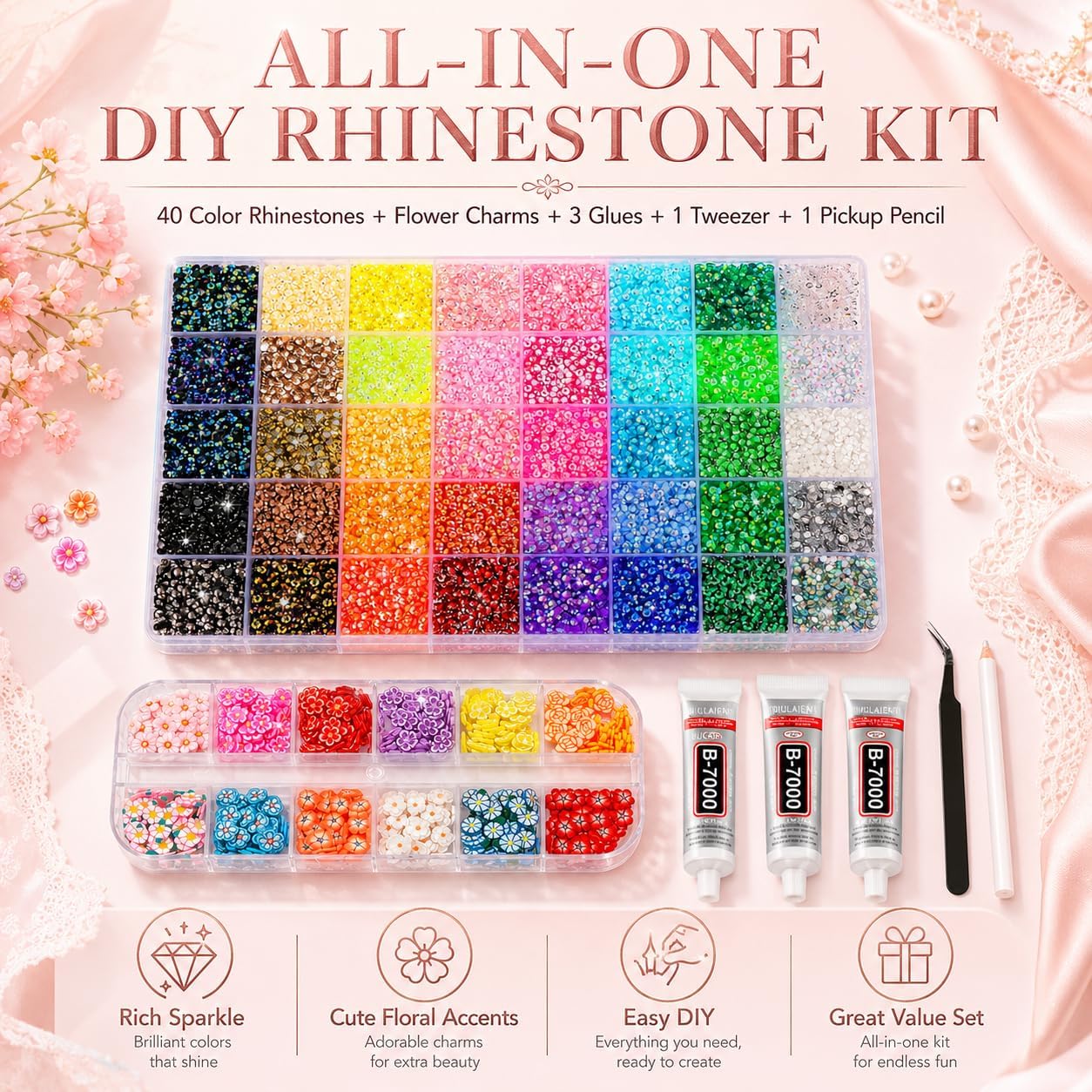 Resin Jelly Rhinestones - 32000 Pcs Flatback Gems for Crafts | 3mm Size, 40 Vibrant Colors, Includes Tweezers & Pickup Pen