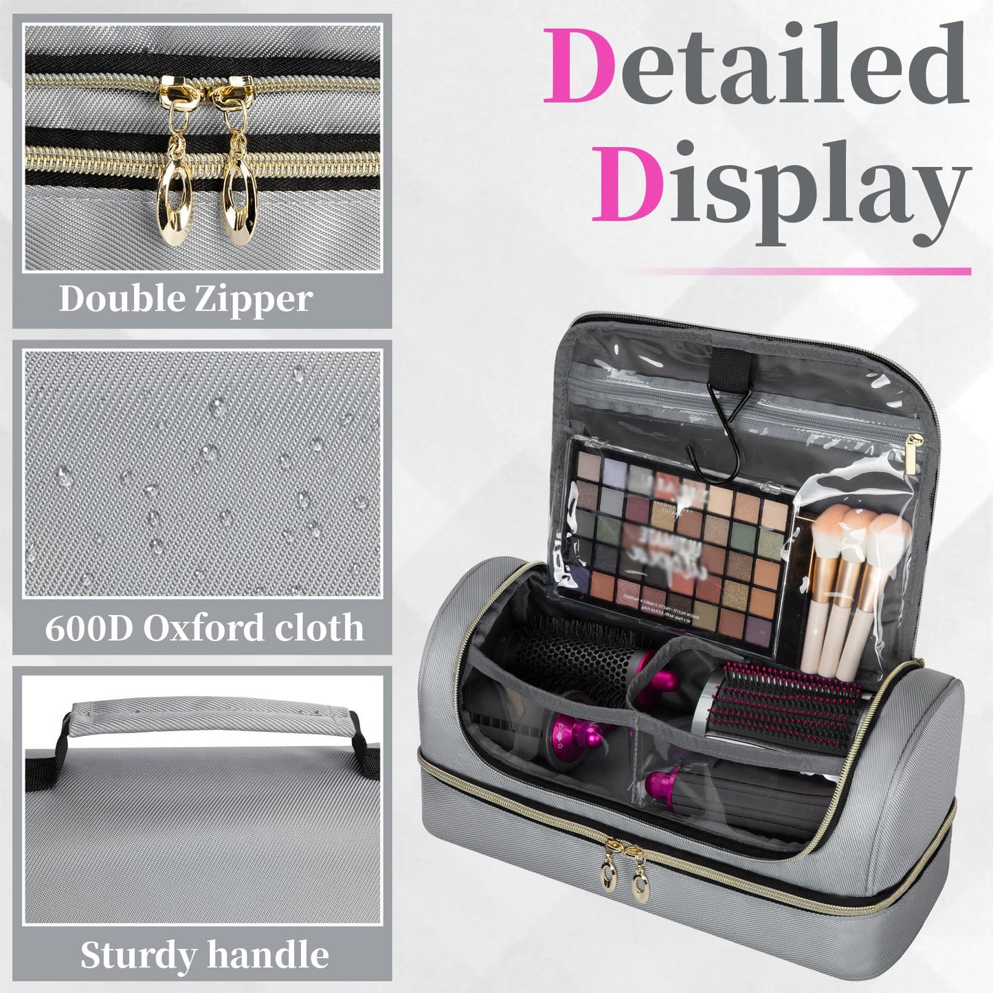 Wigojoy Portable Travel Carrying Case Compatible with for Dyson Airwrap & Shark Flexstyle, Waterproof Carry Bag with Internal Metal Hook for Tangle-Free Travel & Bathroom Storage