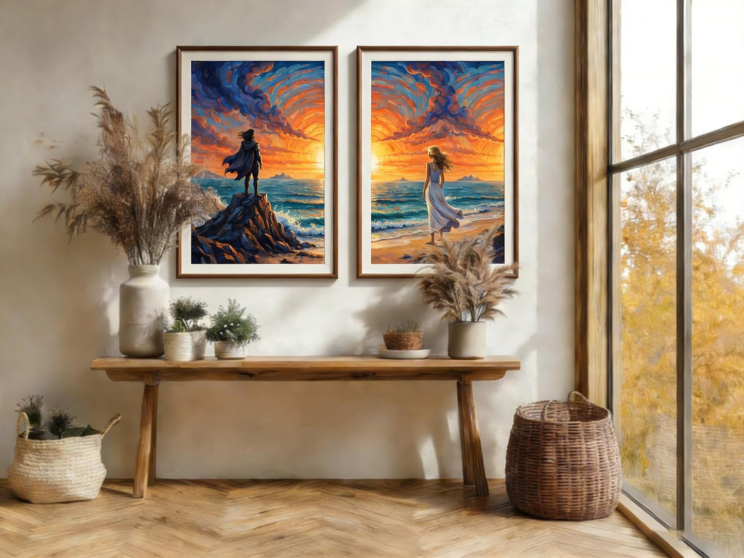 5D Diamond Painting Kits for Adults - Romantic Couple Matching Art Set | Sunset Ocean Full Drill Canvas 12 x 16 Inch