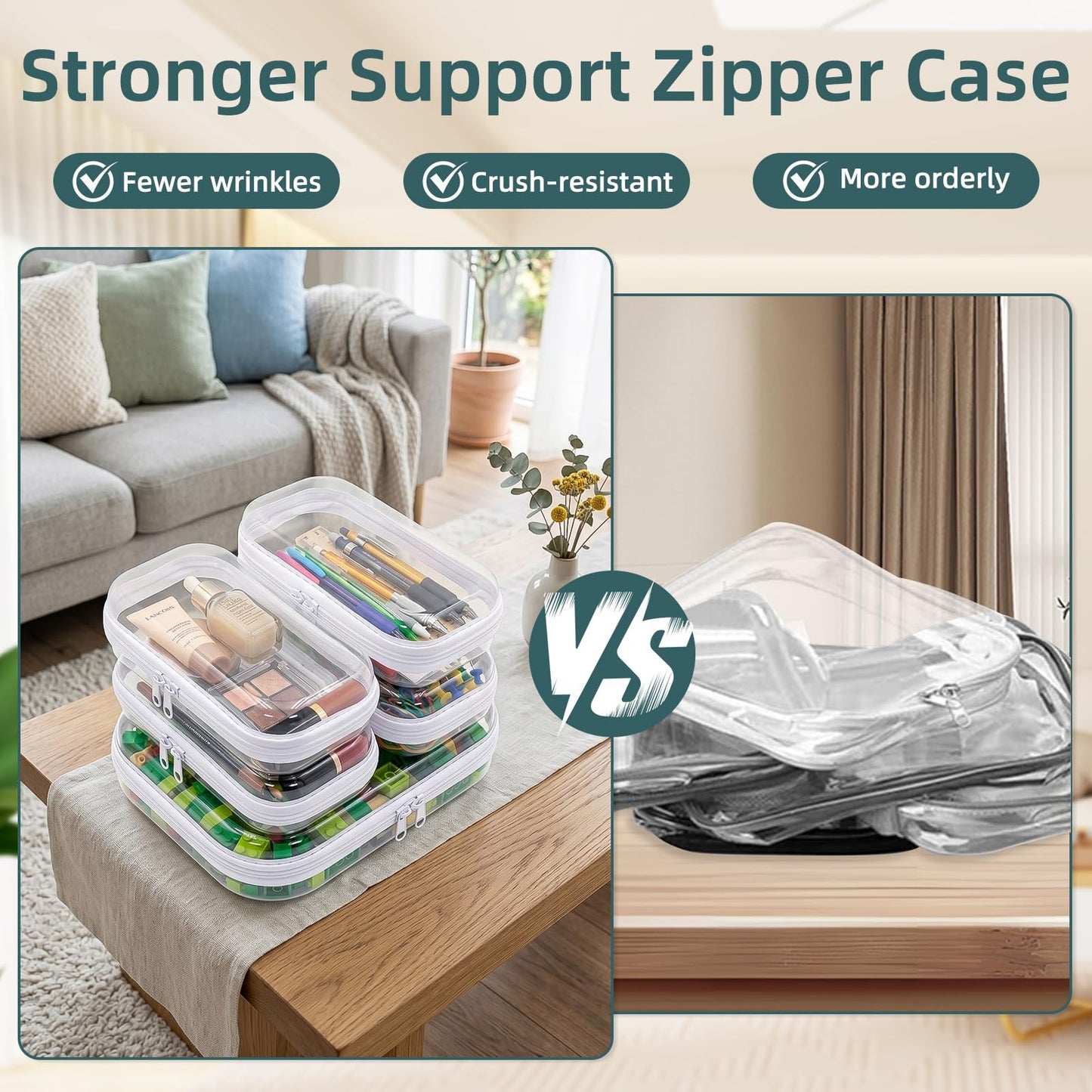 CarryEpic Clear Hard Shell Zipper Cases (5 Packs), Plastic Hard Sided Zippers Pouches Clear Hardshell Pencil Case For Storage, Diaper Bag Organizer Bliss Bins 4*Small/1*Medium