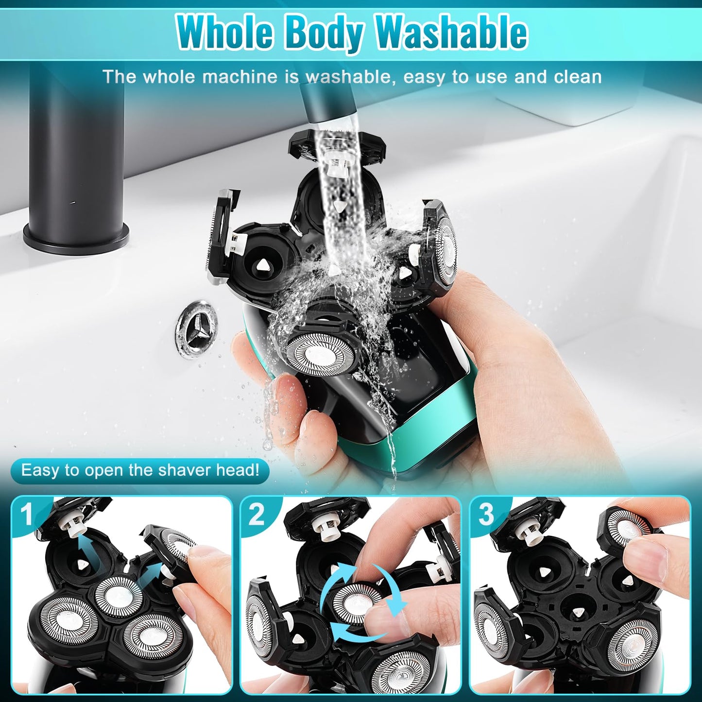 Head Shavers for Bald Men, 5D Electric Razor Dolodomy 5 in 1 Waterproof Display Mens Shaver for Wet Dry Electric Skull Shavers with LED Lights Nose Hair Sideburns Trimmer and Face Cleaning Brush