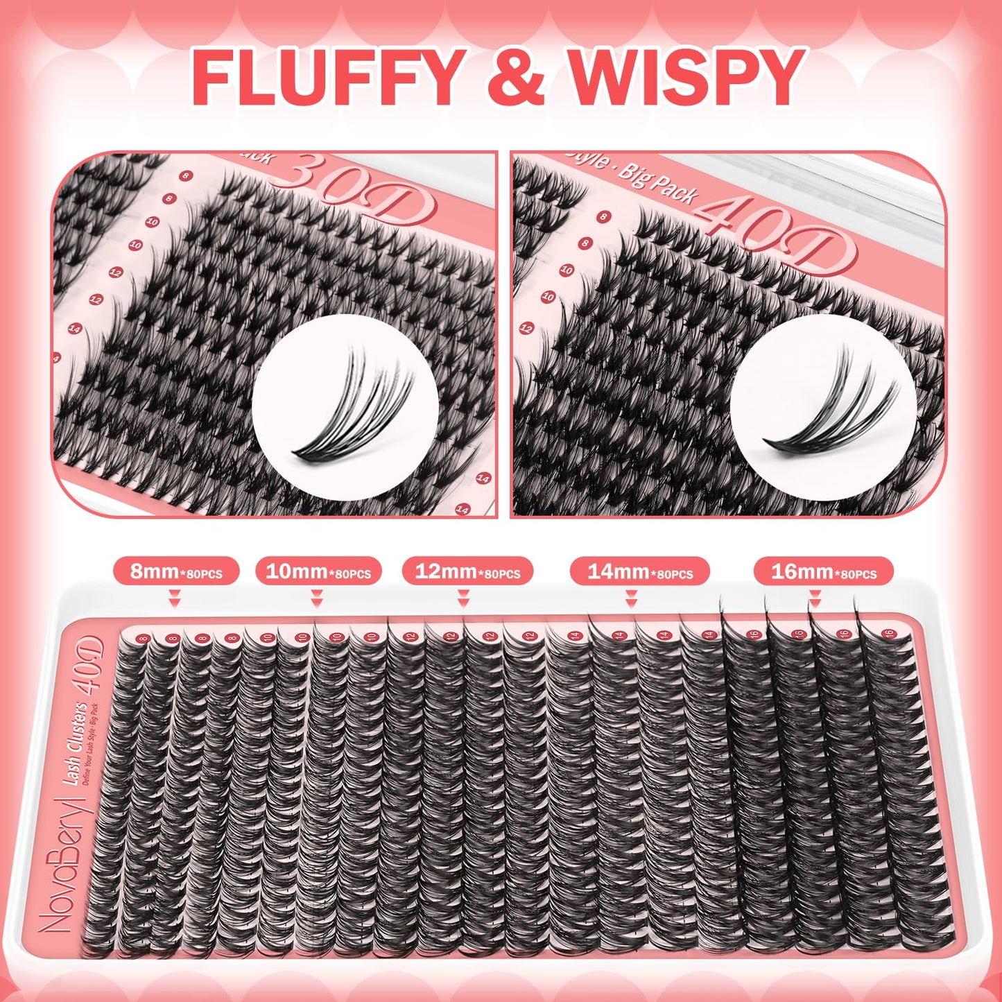 Eyelash Extension Kit - 800PCS DIY Lash Clusters with Bond & Seal | 30D/40D C Curl, 8–16mm Reusable Wispy Lashes