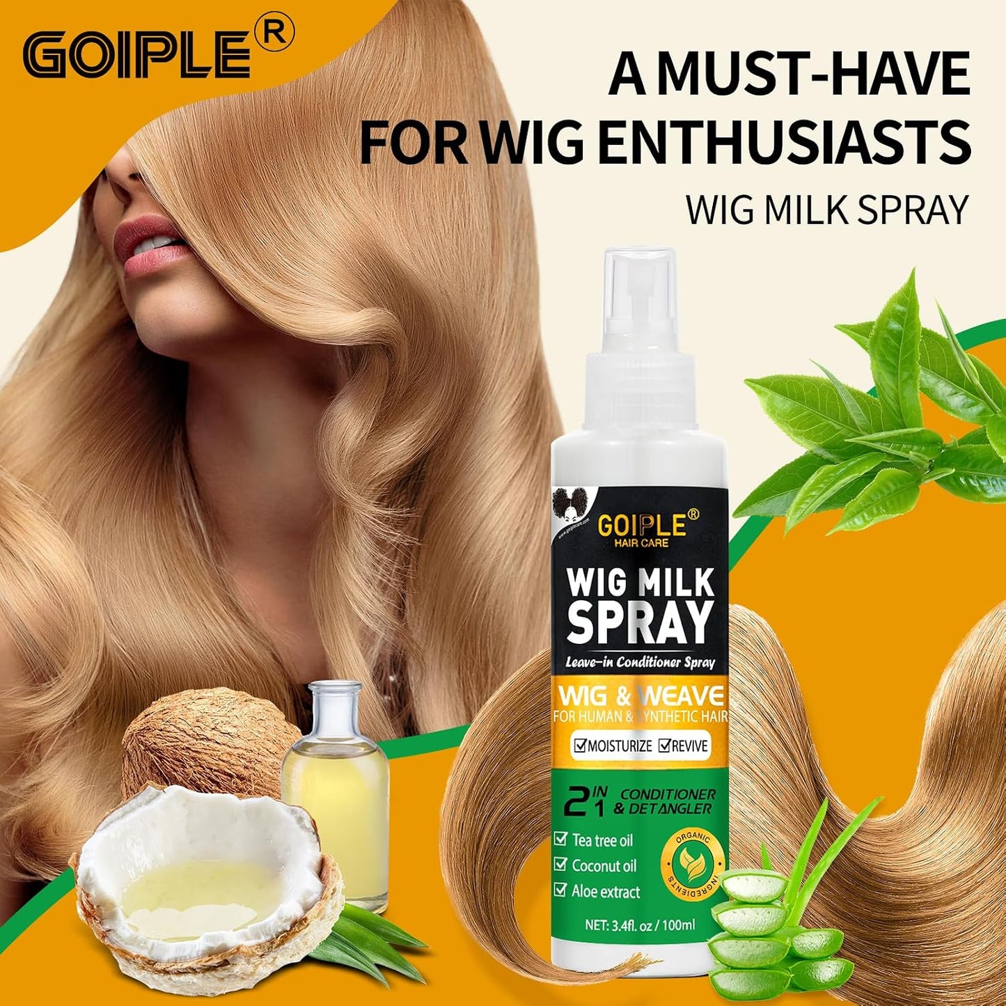 Wig Milk Spray for Synthetic Hair | Leave-In Conditioner & Detangler, 3.4 fl oz - Hydrates & Moisturizes Wigs