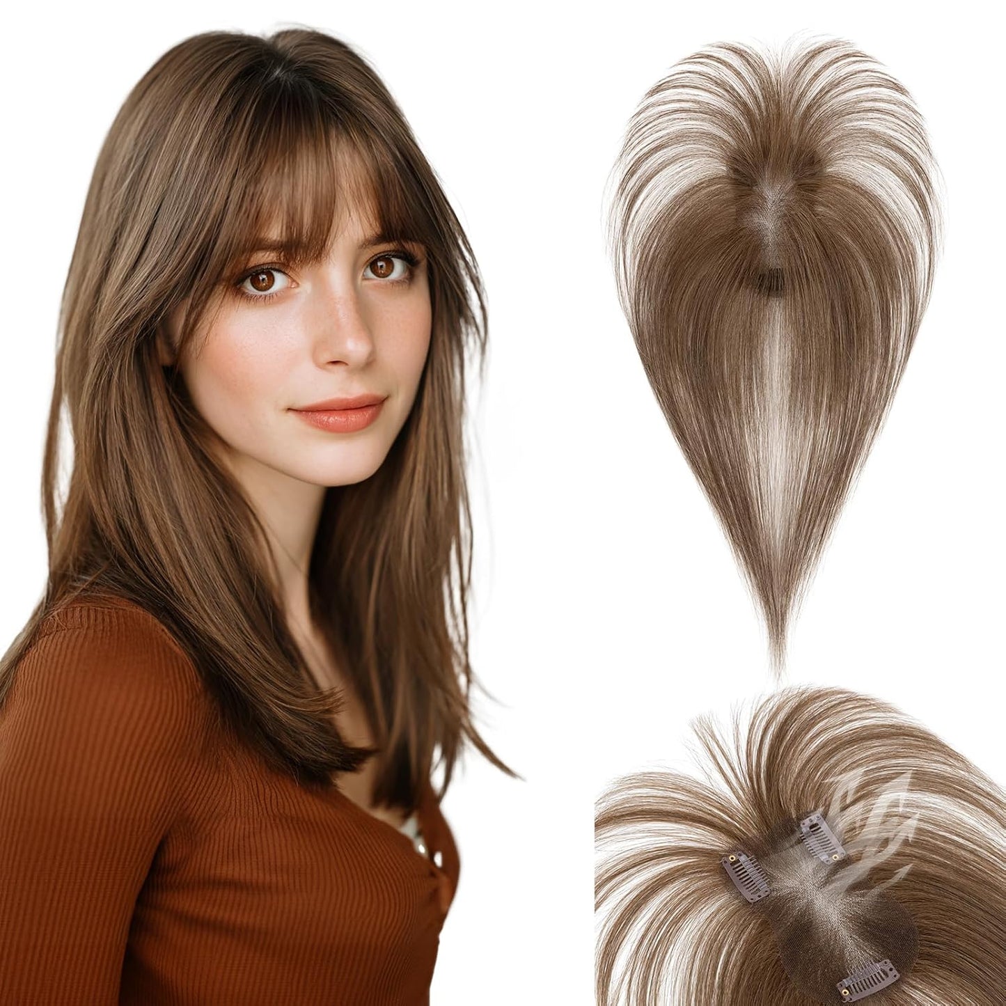 Human Hair Topper for Women - Lace Clip-In Hairpiece for Thinning Hair | Volume Boosting, 11 Inch Natural Black