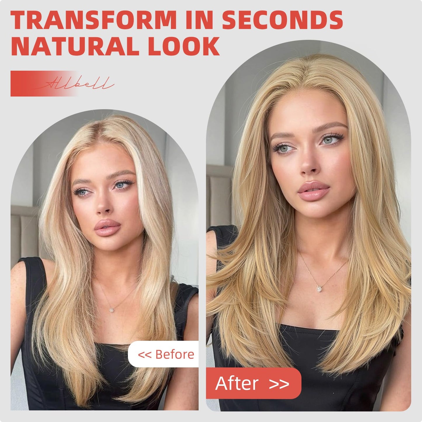 Allbell Synthetic Lace Front Wigs for Women, 13 * 4 Long Layered Hair Wig With Natural Glueless Hairline 20 Inch for Daily