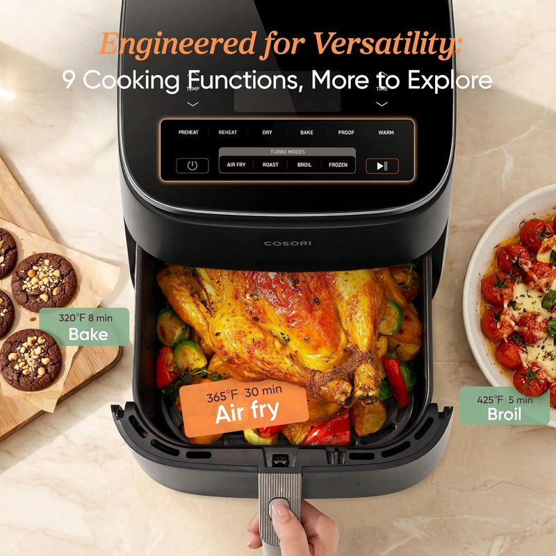 Cosori 9-in-1 Air Fryer - 6 Qt PFAS-Free Ceramic Coating, Precise Heating | Dark Gray