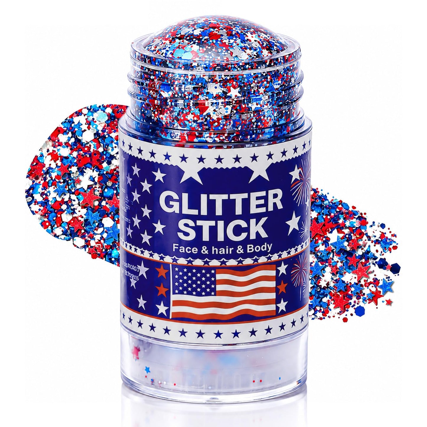 4th of July Hair Glitter Stick with Star,Red White Blue Face Glitter Stick,Fourth of July Body Glitter,Patriotic Outfits and 250th Anniversary Accessories,Independence Day Sparkling Makeup for Women