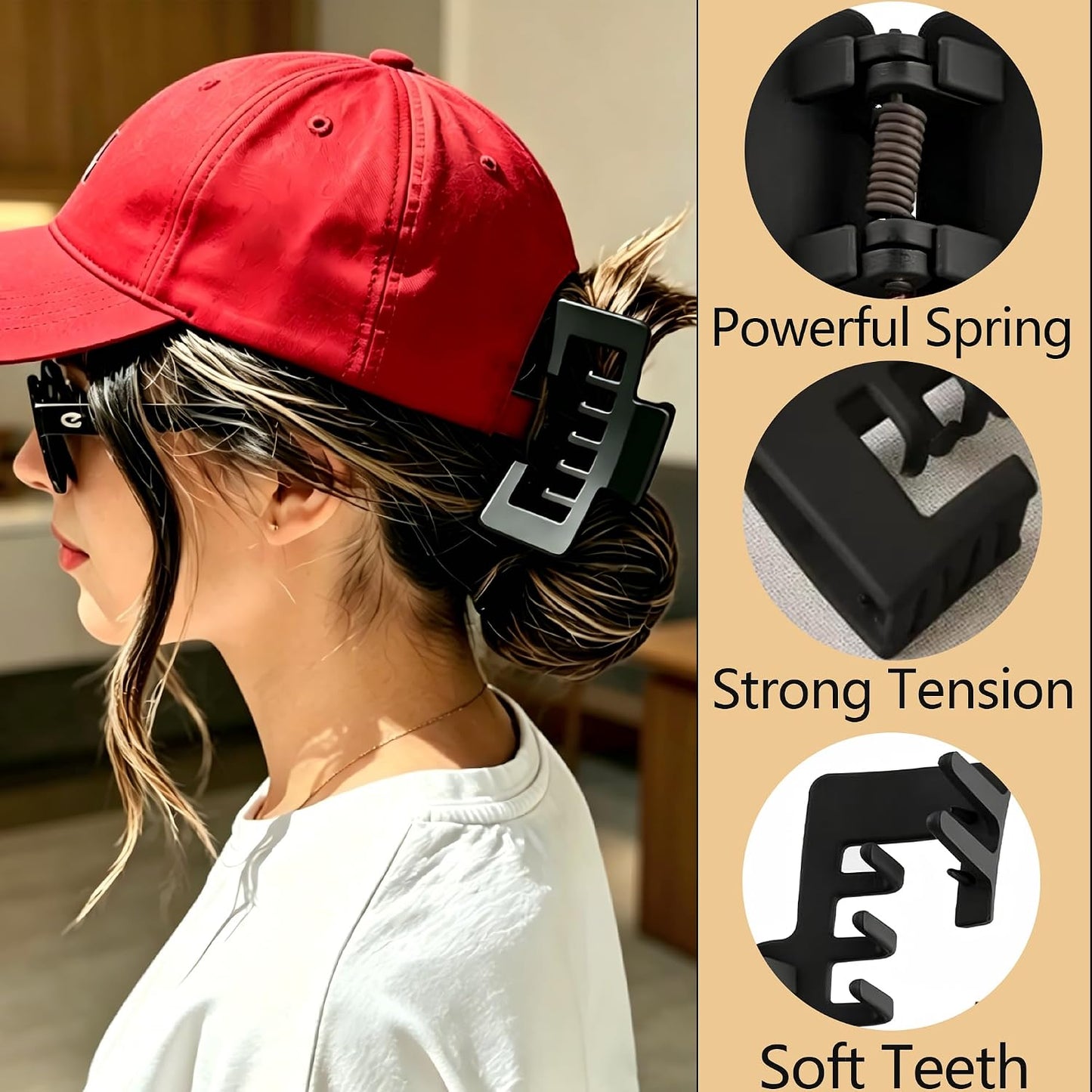 Large Non-Slip Hat Claw Clips - 3PCS Matte Baseball Hair Clips for Women | Perfect for Trucker Hats