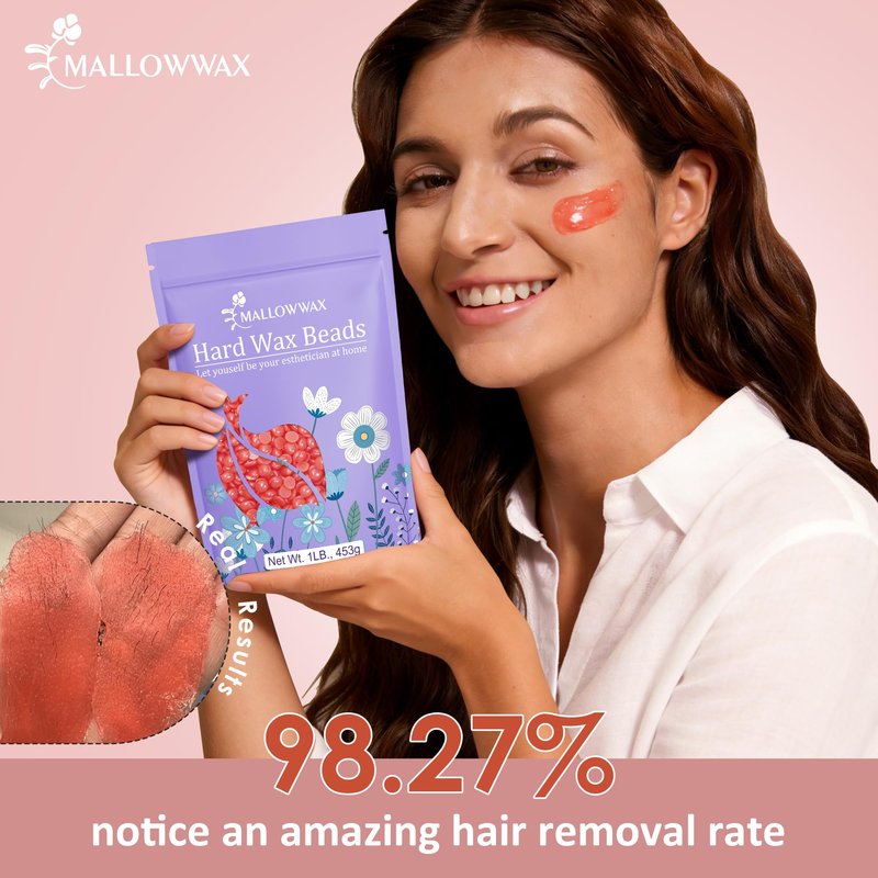 Mallowwax Hard Wax Beads, 1lb Strawberry Red Stripless Wax for Hair Removal, All-purpose Refill Wax Beans for Brazilian Bikini, Face, Eyebrows, Underarms, Chest, Back,Legs, Women and Men