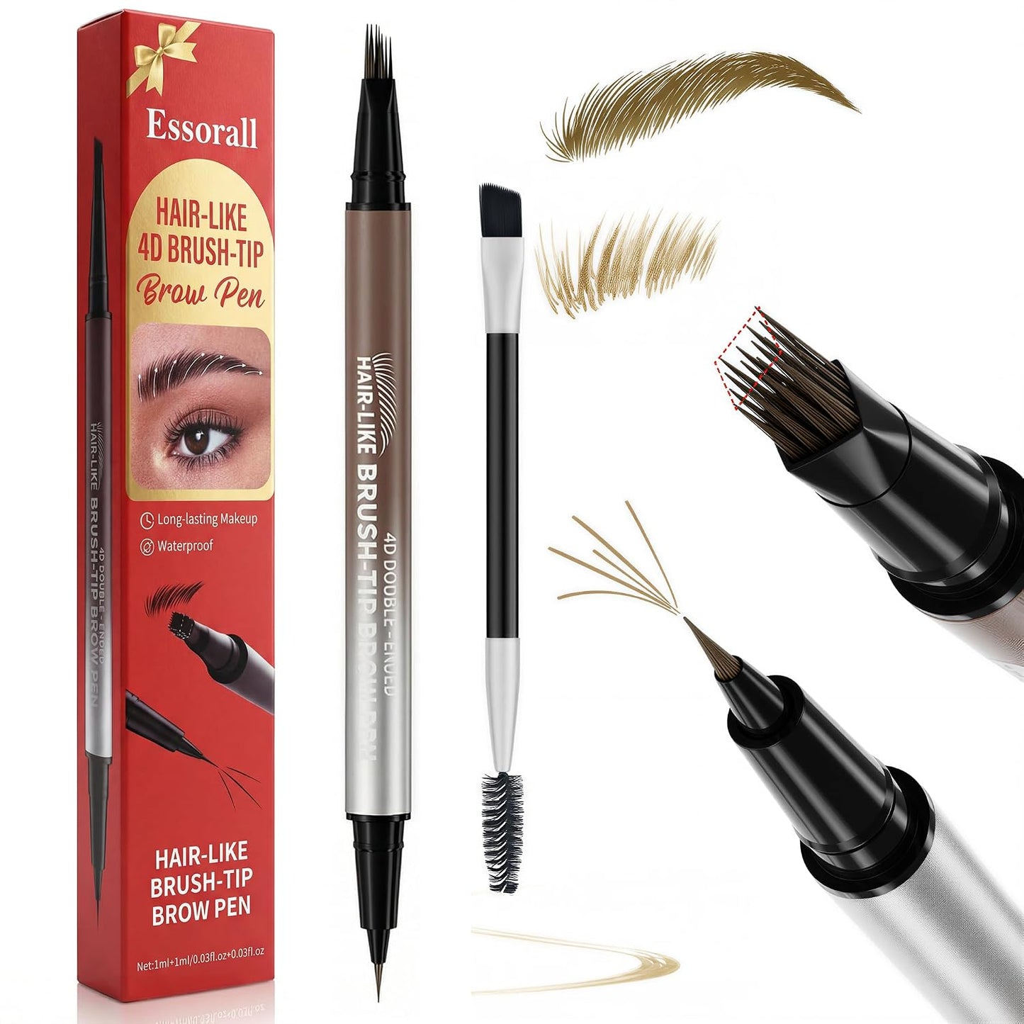 Eyebrow Pencil - 2-in-1 Microblading Pen with Ultra-Fine Tips | Waterproof Light Brown for Natural Fuller Brows