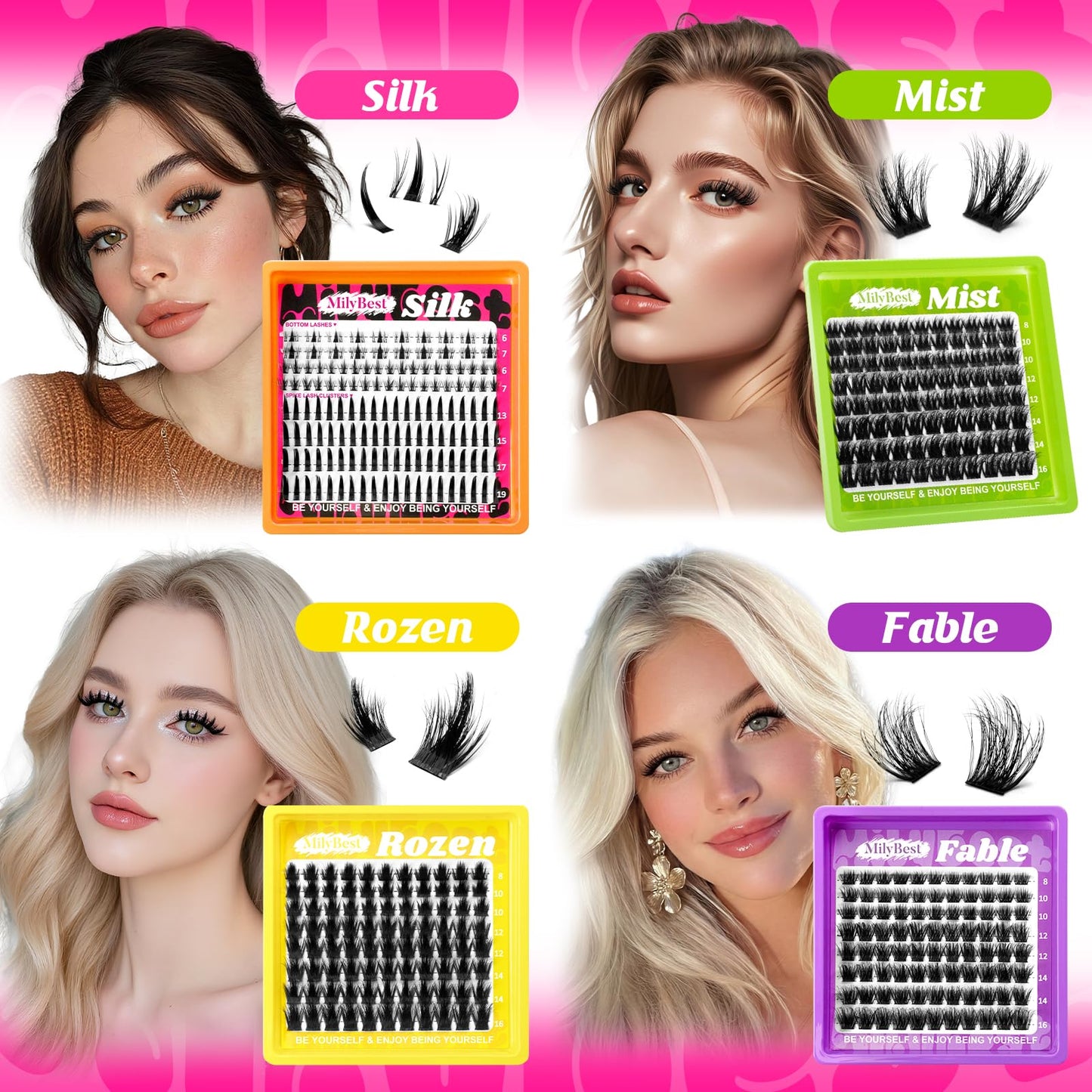 MilyBest Rozen Lash Clusters with Spikes, Fluffy Wispy Cluster Eyelash Extensions, 88pcs DIY Individual Lashes D Curl - Natural Volume to Fairy Glam, 8-16mm Eyelash Clusters