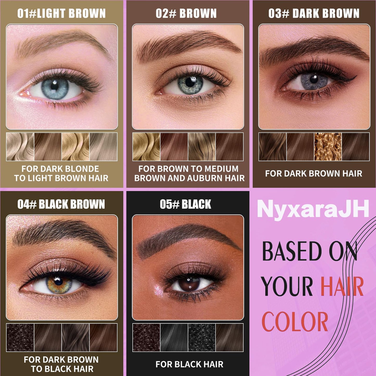 NyxaraJH 2-in-1 Eyebrow Pen and Gel Set, 4-Tip Ultra Precise Brow Shaping, 5 Hair Color Matching Shades, Transparent Sealing Gel, Natural Definition, 3#Dark Brown