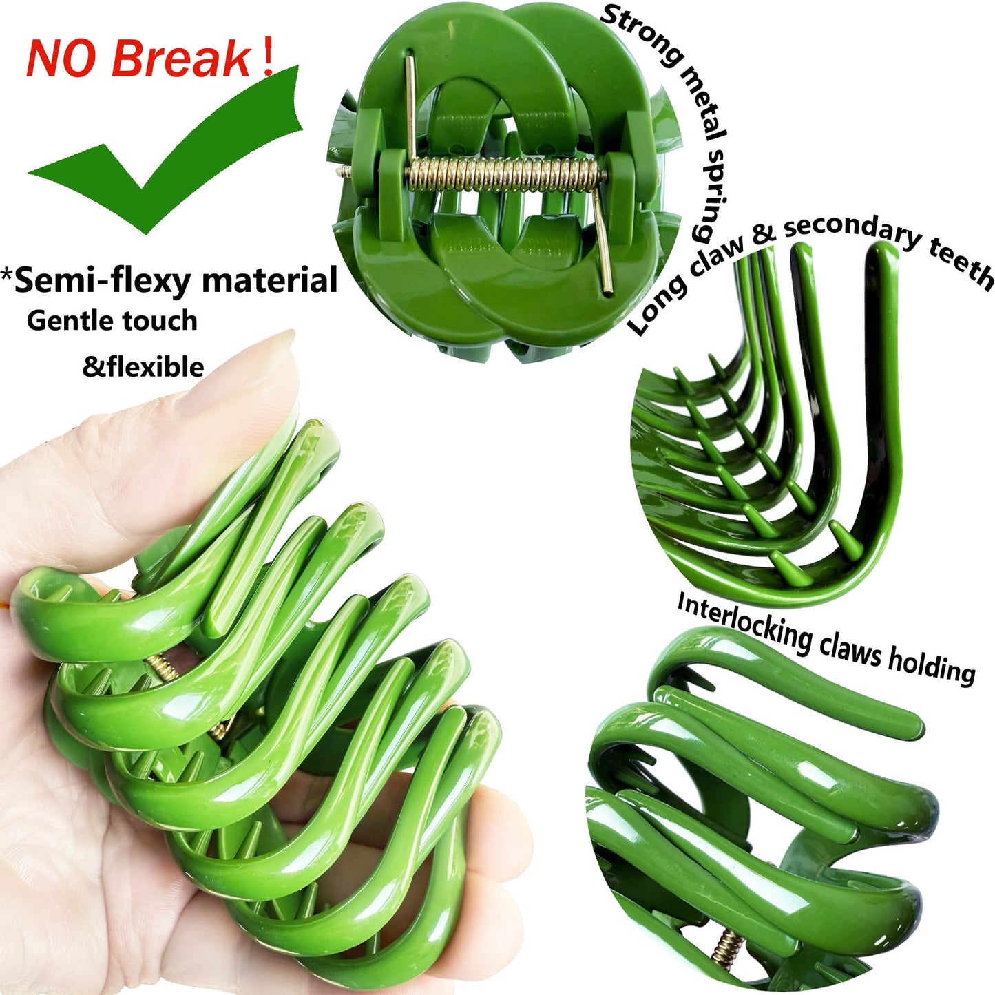No Break Large Claw Clips for Thick Hair,Jumbo Octopus Hair Clips for Women Long Hair, Big Jaw Clips Curly Hair,Giant Clamps Clips 4 Pack Hair Styling Accessories Mixed Set (Fresh color)