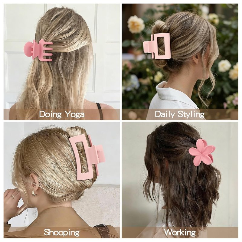 Matte Hair Clips for Women - 8 Pcs Strong Hold Non-Slip Claw Clips | Flower & Rectangle Styles in Neutral Colors