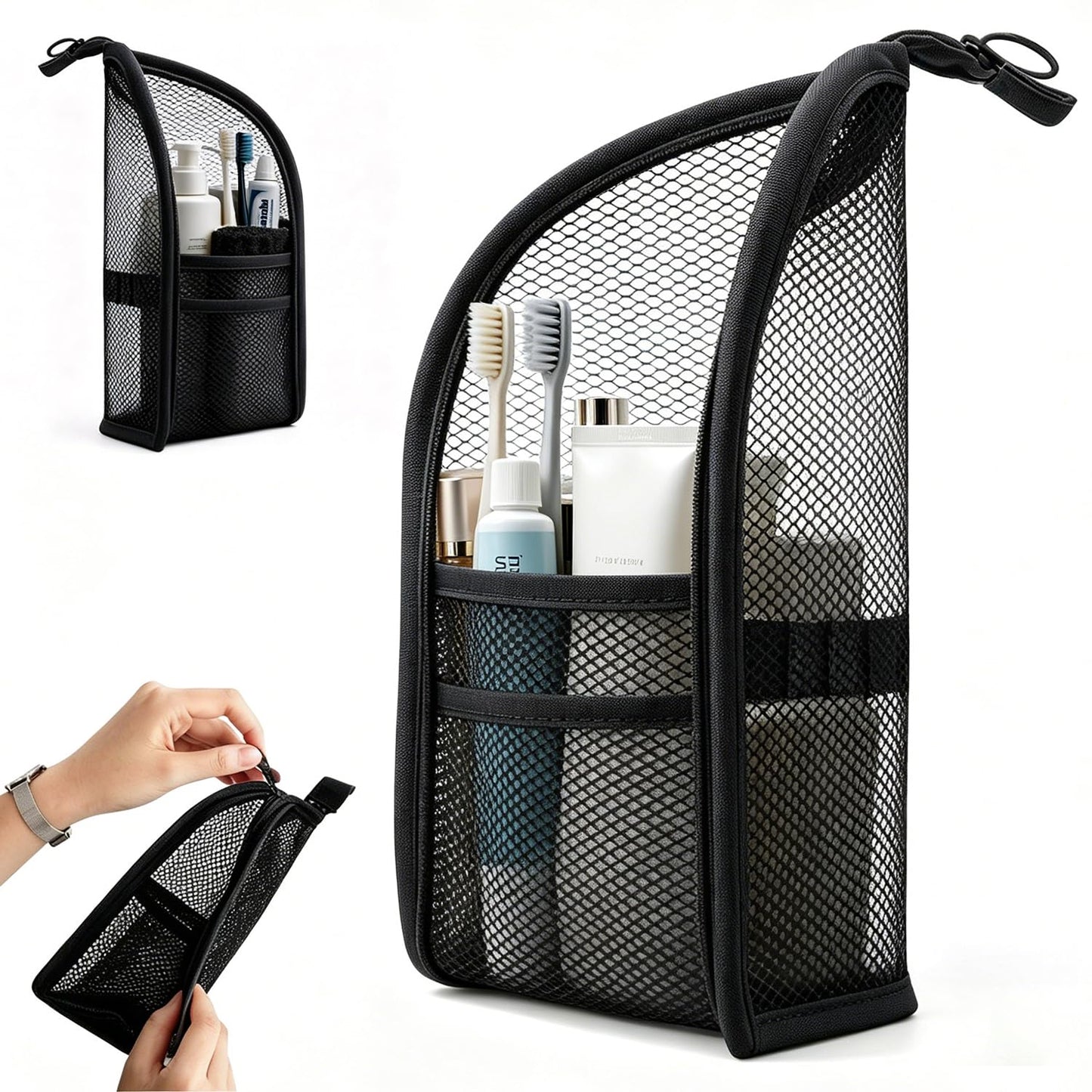 Standing Toiletry Bag, Portable Lightweight Travel Toiletry Bag (Black)