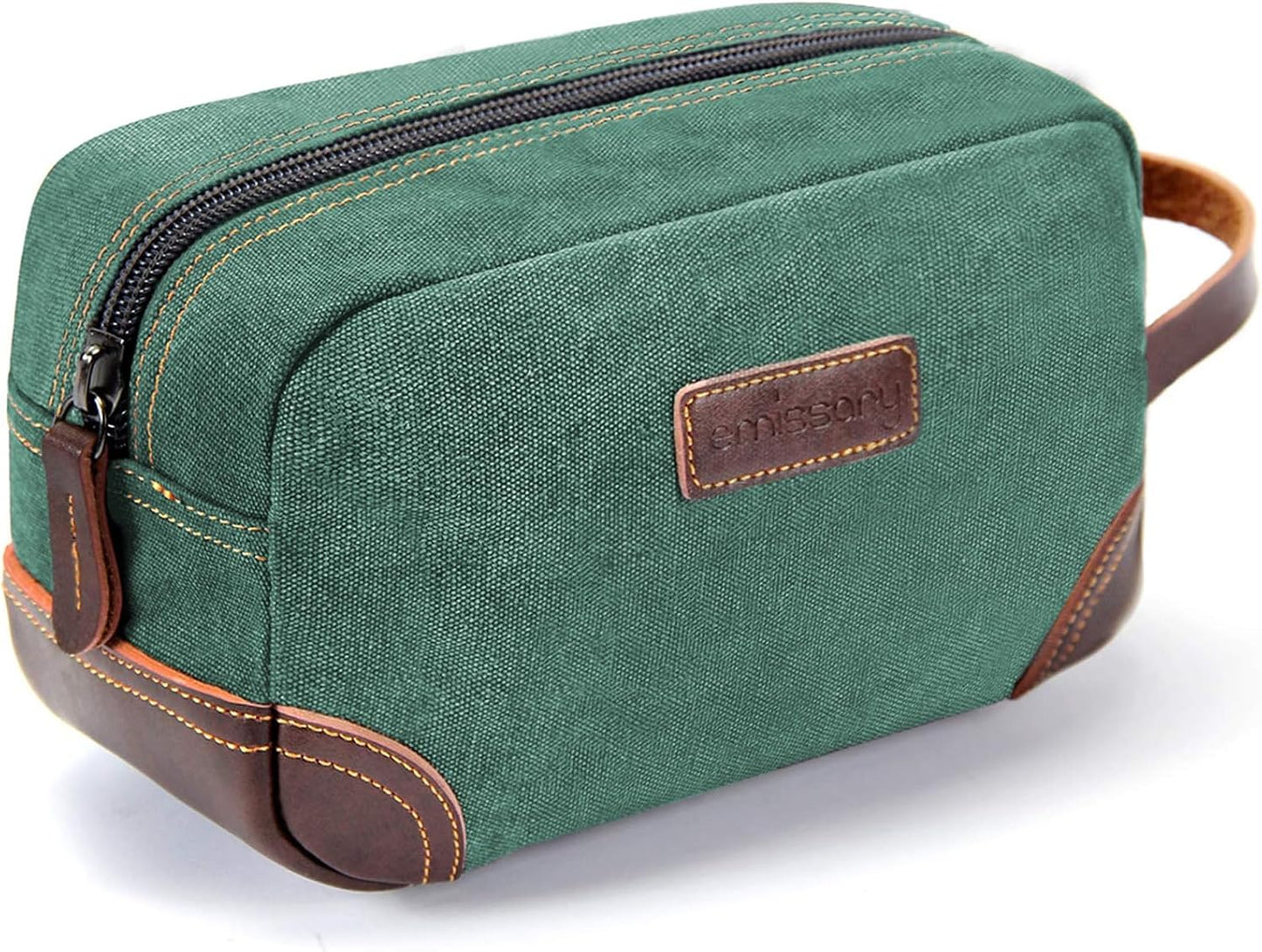 Men's Leather and Canvas Toiletry Bag - Travel Dopp Kit for Shaving Accessories | Coffee Color