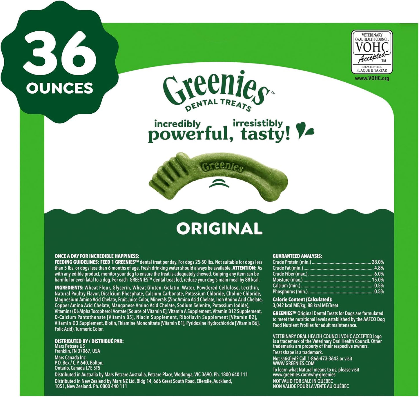 Greenies Natural Dental Dog Treats - Veterinarian-Recommended Chews | Regular Size, Original Flavor, 36 oz. Pack