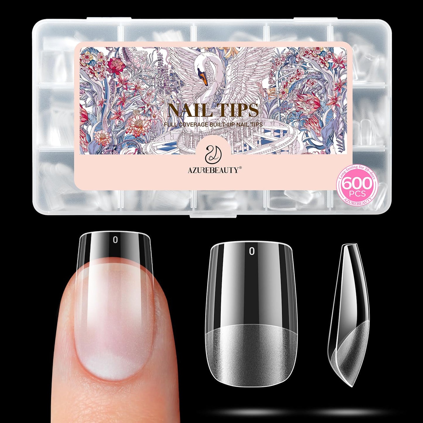 Medium Almond Nail Tips - 600pcs Pre-Etched Soft Gel Acrylic False Nails | Half Matte Full Cover for DIY Manicure