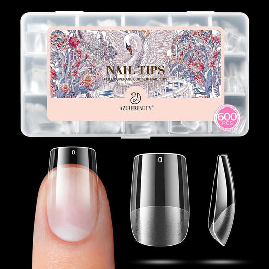 Short Square Nail Tips - 600pcs Pre-Etched Soft Gel Acrylic Fake Nails | Half Matte Full Cover for DIY Manicure