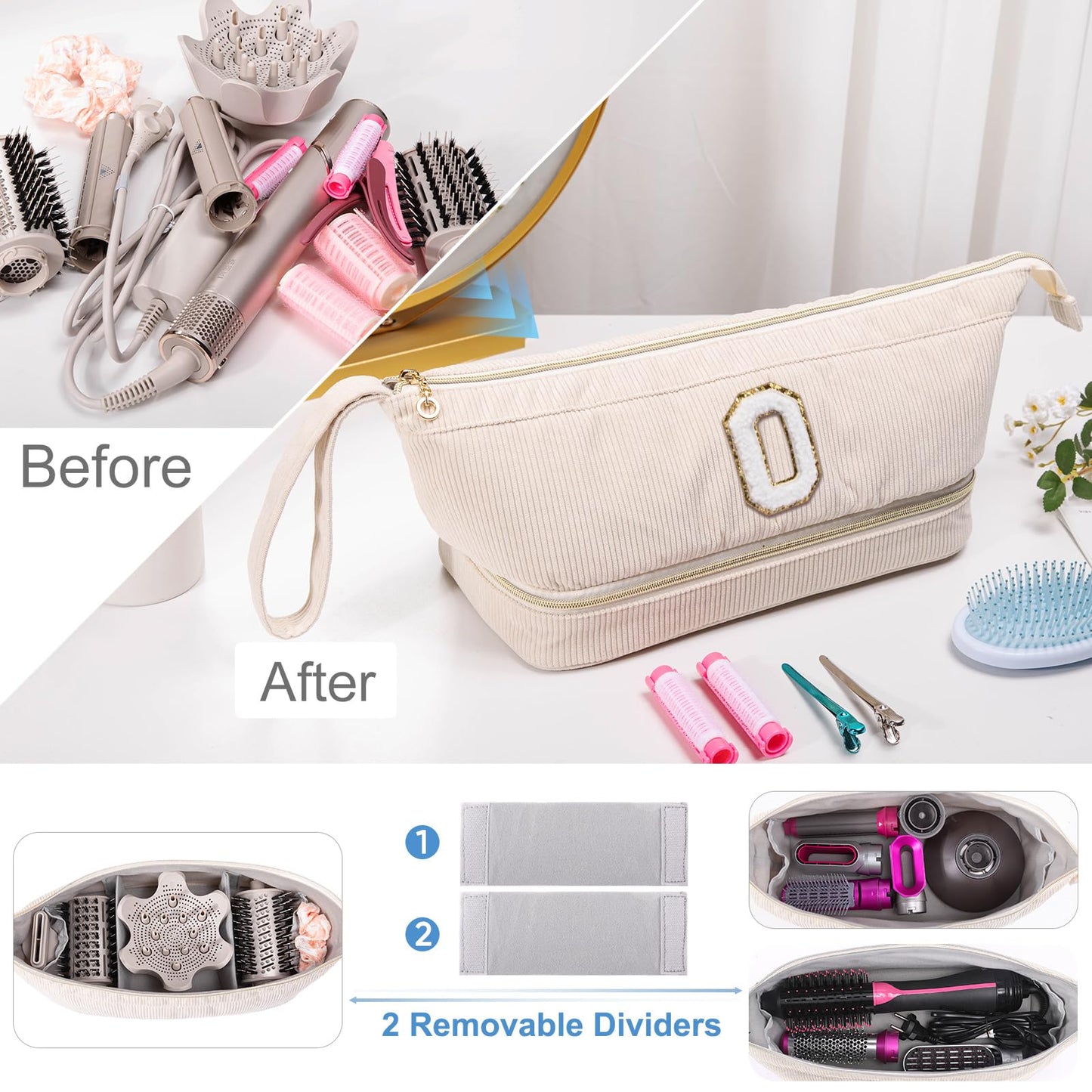 ELCUPA Initial Personalized Hair Dryer Case, Double-Layer Hair Tools Travel Carrying Case for Shark FlexStyle, Dyson Airwrap, and Supersonic Hair Dryer Attachments